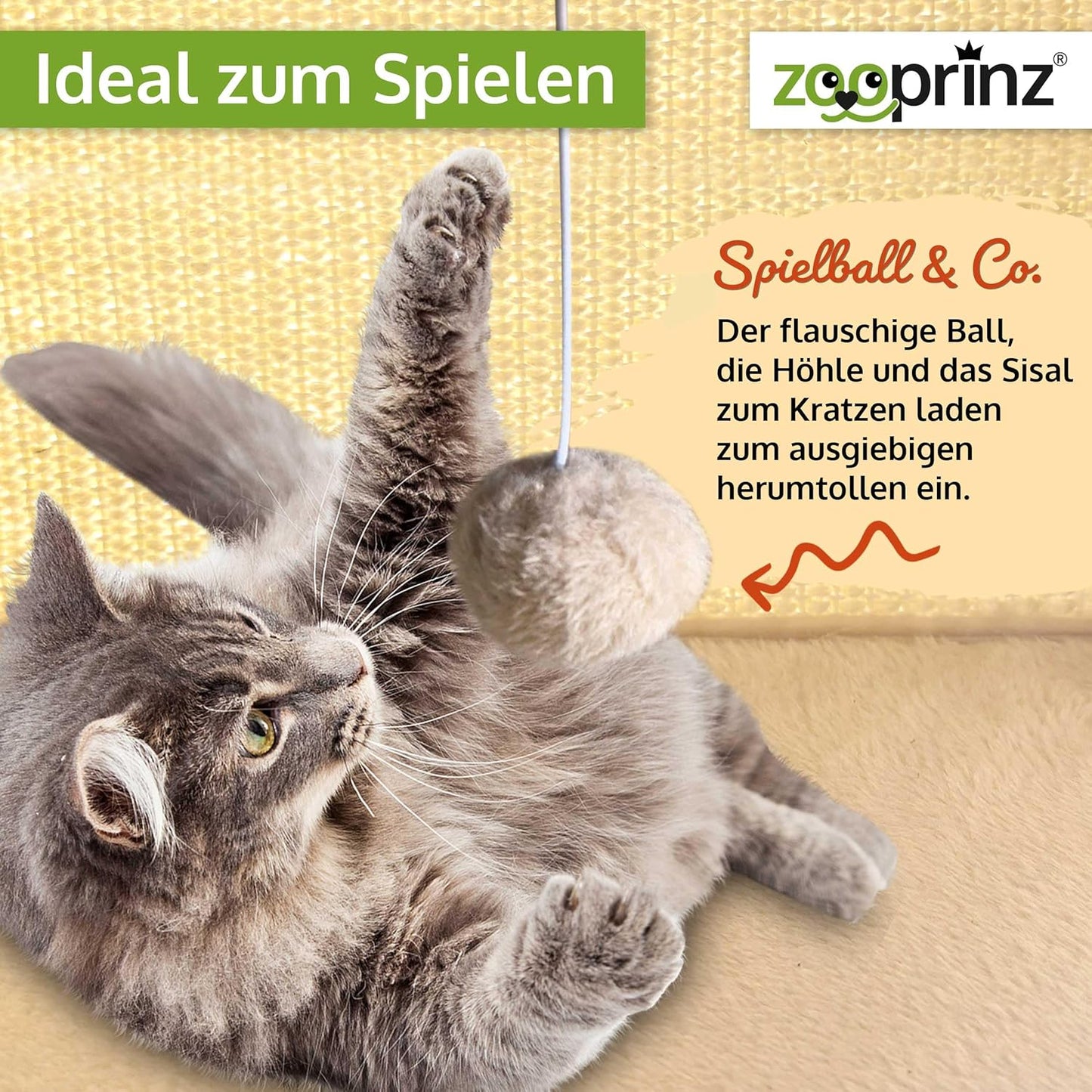 Katzenhaus mit Sisalwänden und Plüsch, Beige