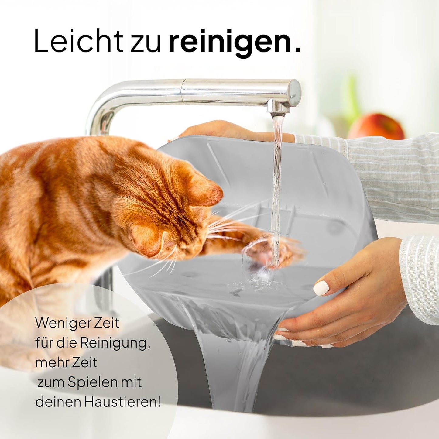 Kabelloser Katzenbrunnen mit Bewegungsmelder, Grau 3L