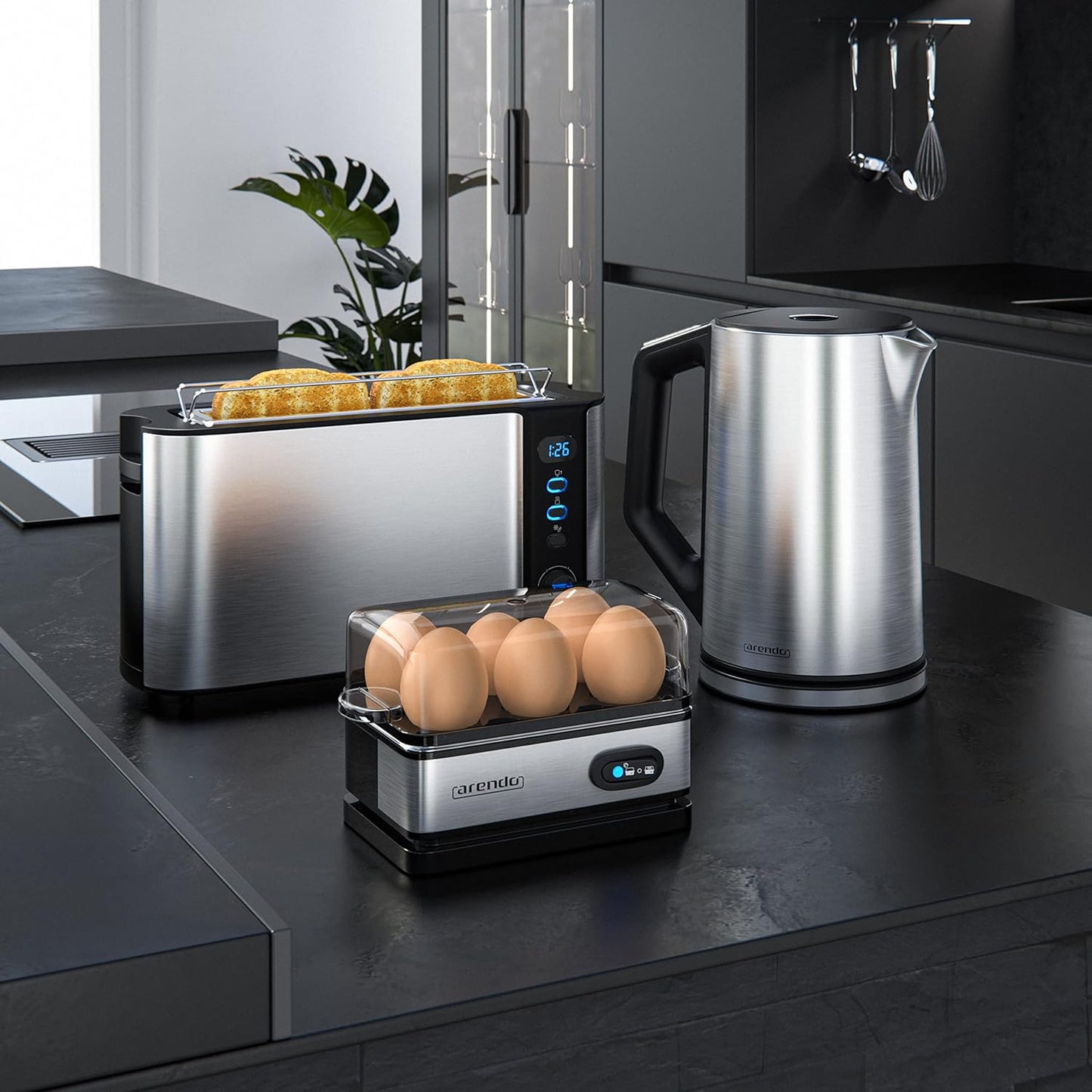 Frühstück Set - Wasserkocher, Toaster und Eierkocher, B: Silber