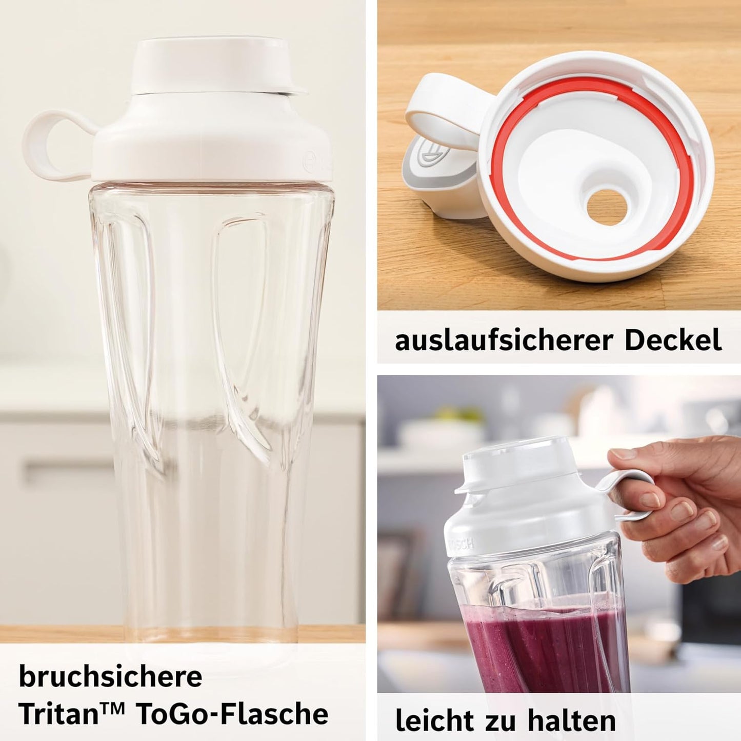 Mini-Standmixer mit ToGo-Flasche, Silber / Weiss ; 450 W
