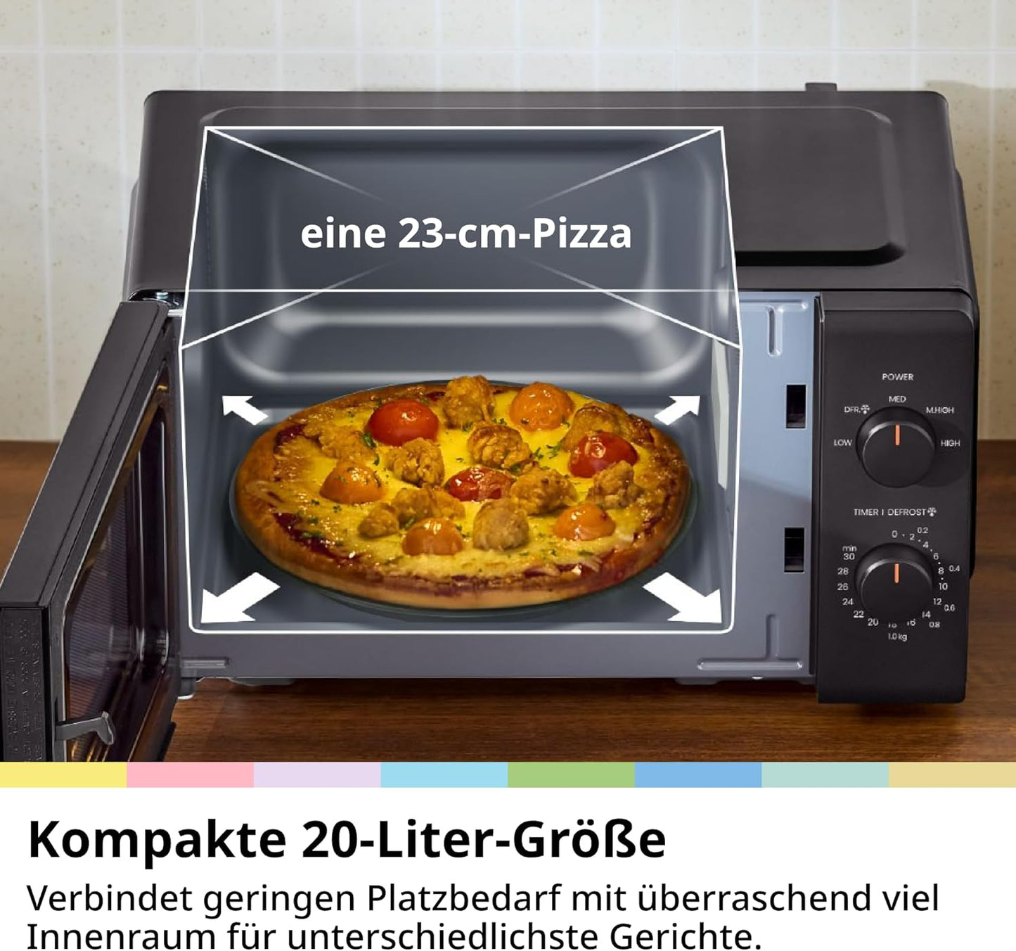 Kompakte Mikrowelle mit Auftaufunktion 20L, Mechanisch Schwarz 20L
