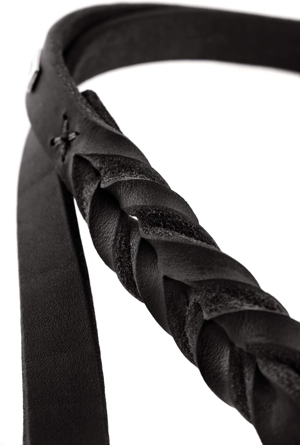 Verstellbare Hundeführleine aus Leder, geflochten, 1.8 x 250 cm schwarz