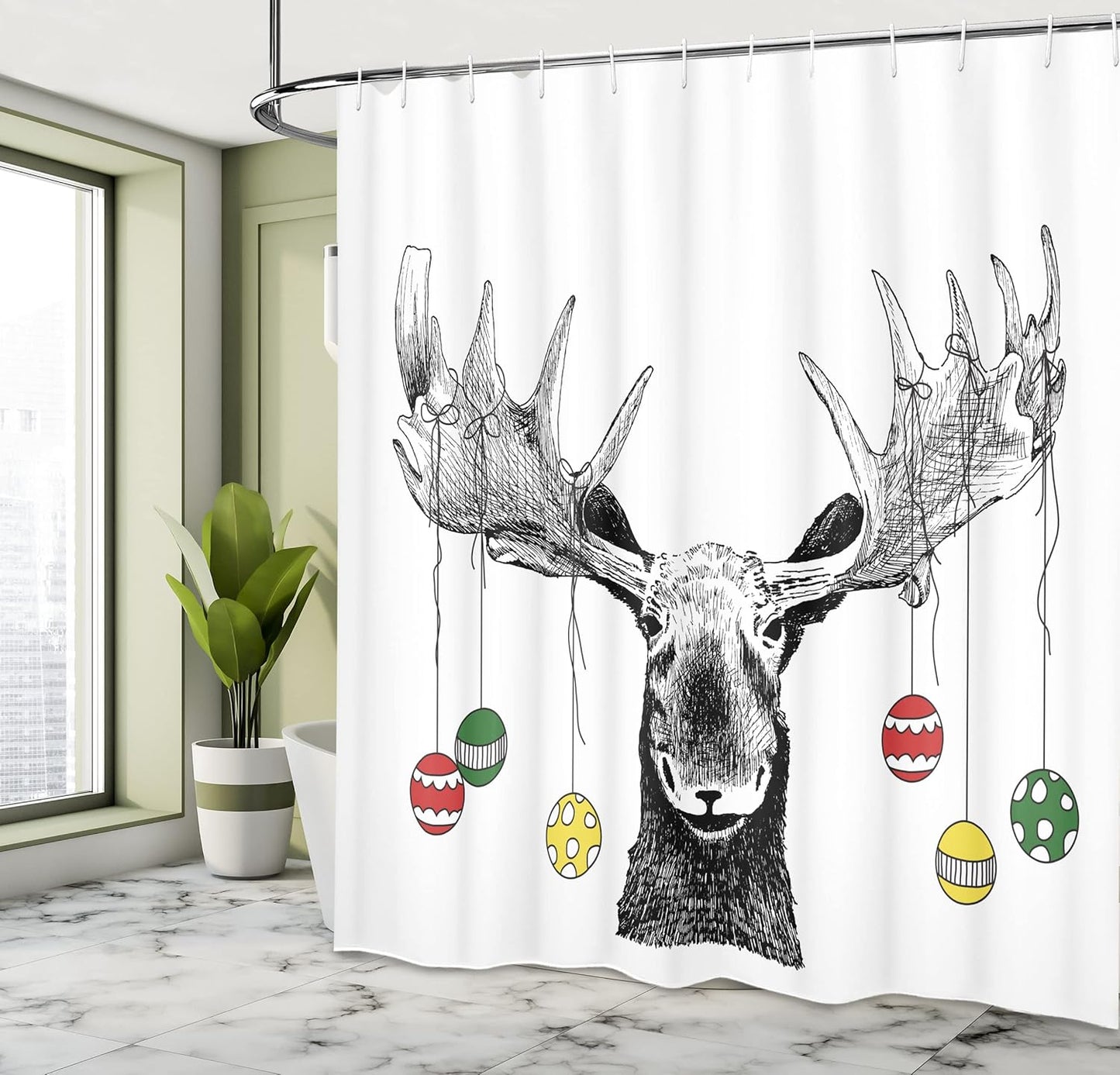 Weihnachtlicher Duschvorhang-Set mit Haken, H180 x B175 cm (1er Pack) Mehrfarbig Grau