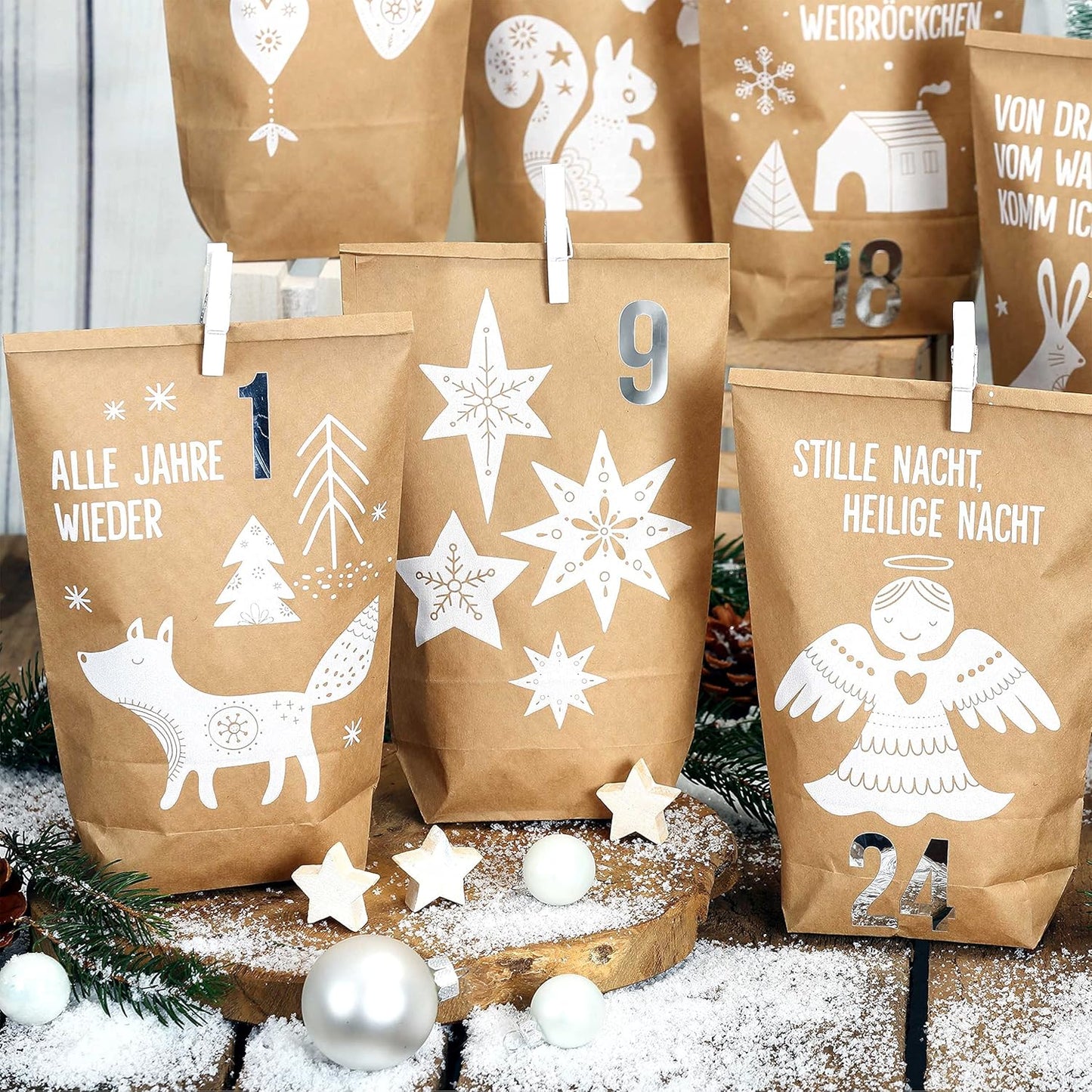 Adventskalender DIY-Bastelset, Braun Weiss
