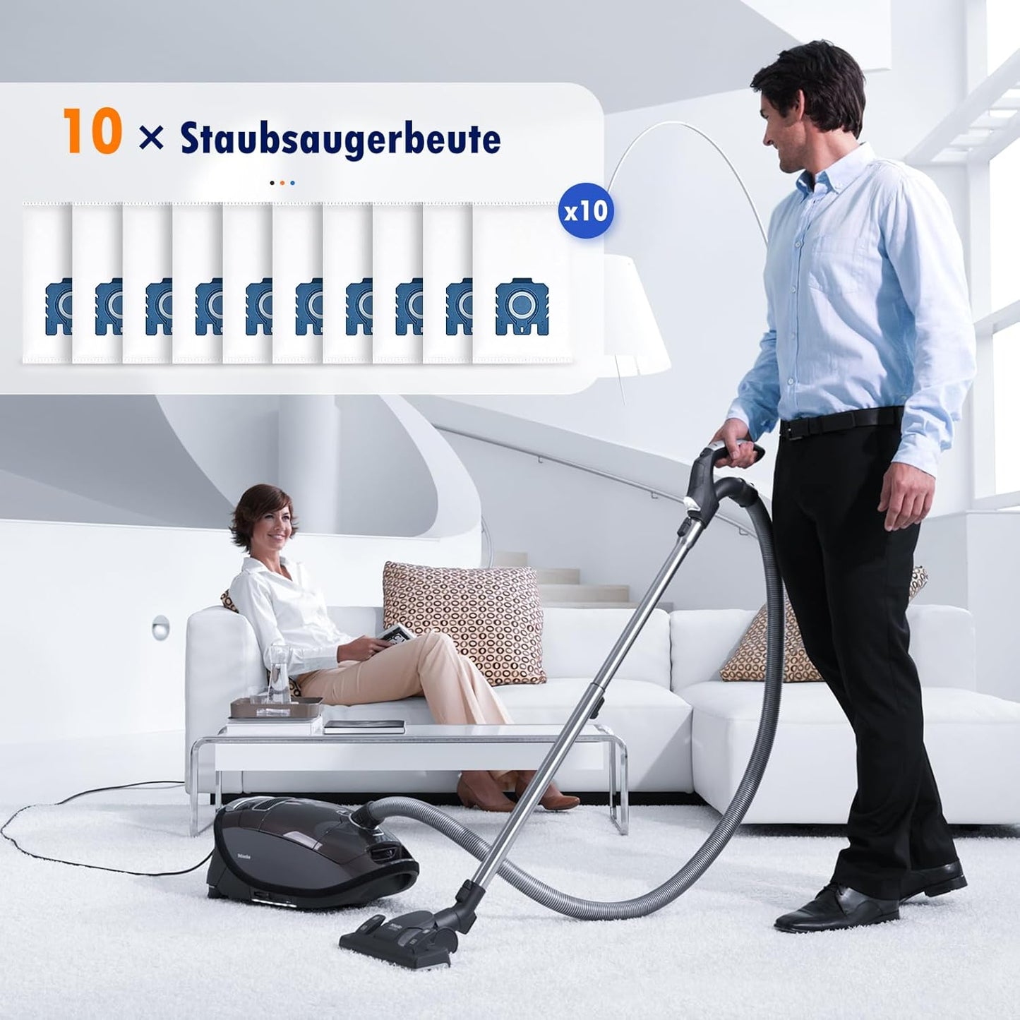 10 x Staubsaugerbeutel mit Abluft- und Motorschutzfilter, 10 Stück Staubsaugerbeutel
