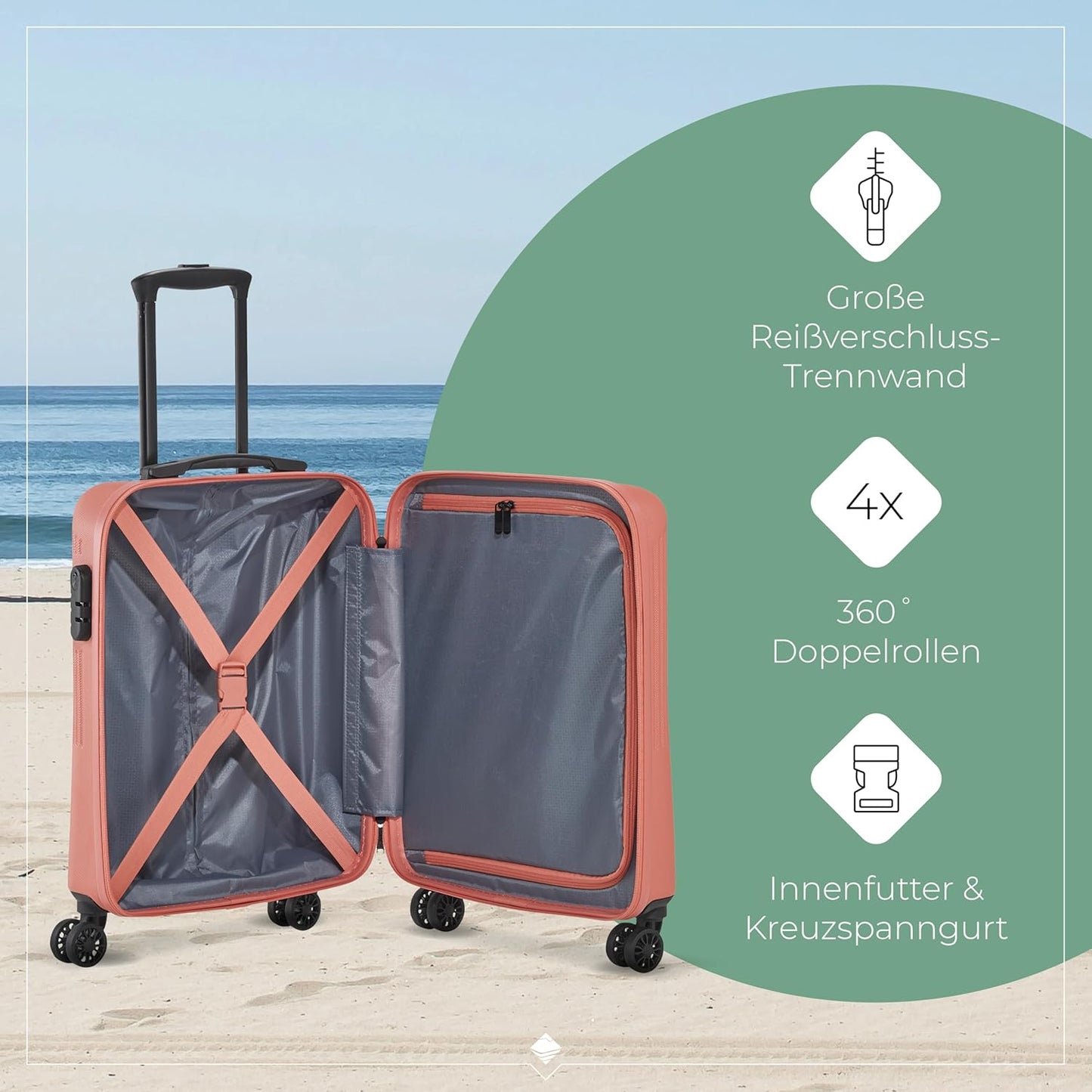 Kollektion Bali Handgepäck Hartschalentrolley mit 4 Doppelrollen & Zahlenschloss, Koralle Trolley Handgepäck (55 cm)