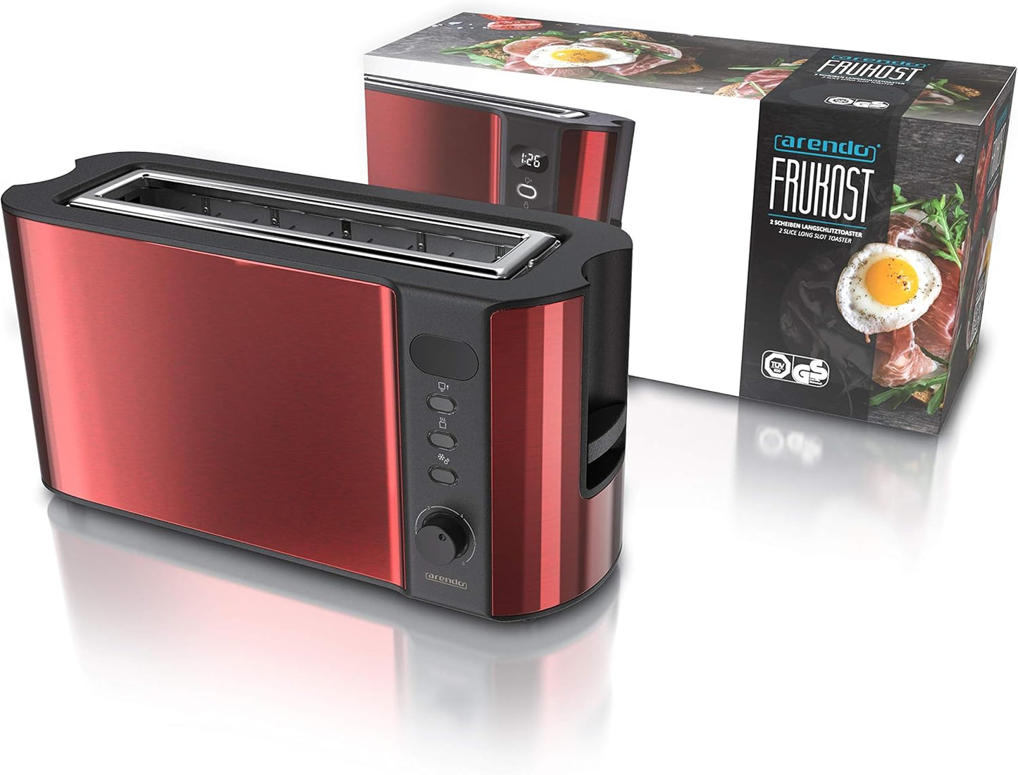 Langschlitz-Toaster mit Brötchenaufsatz, B: Karminrot