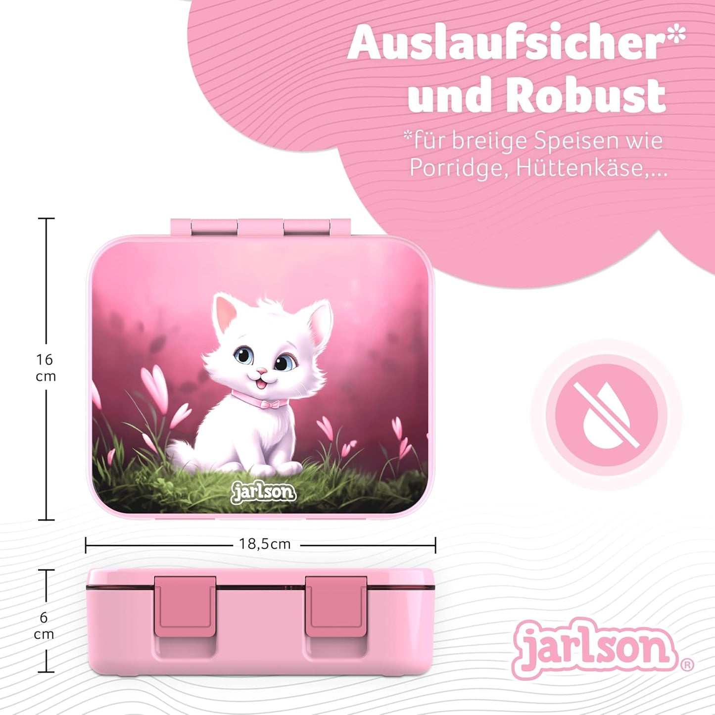 Kinder Bento Lunchbox mit Trennfächern, Katze Rosa