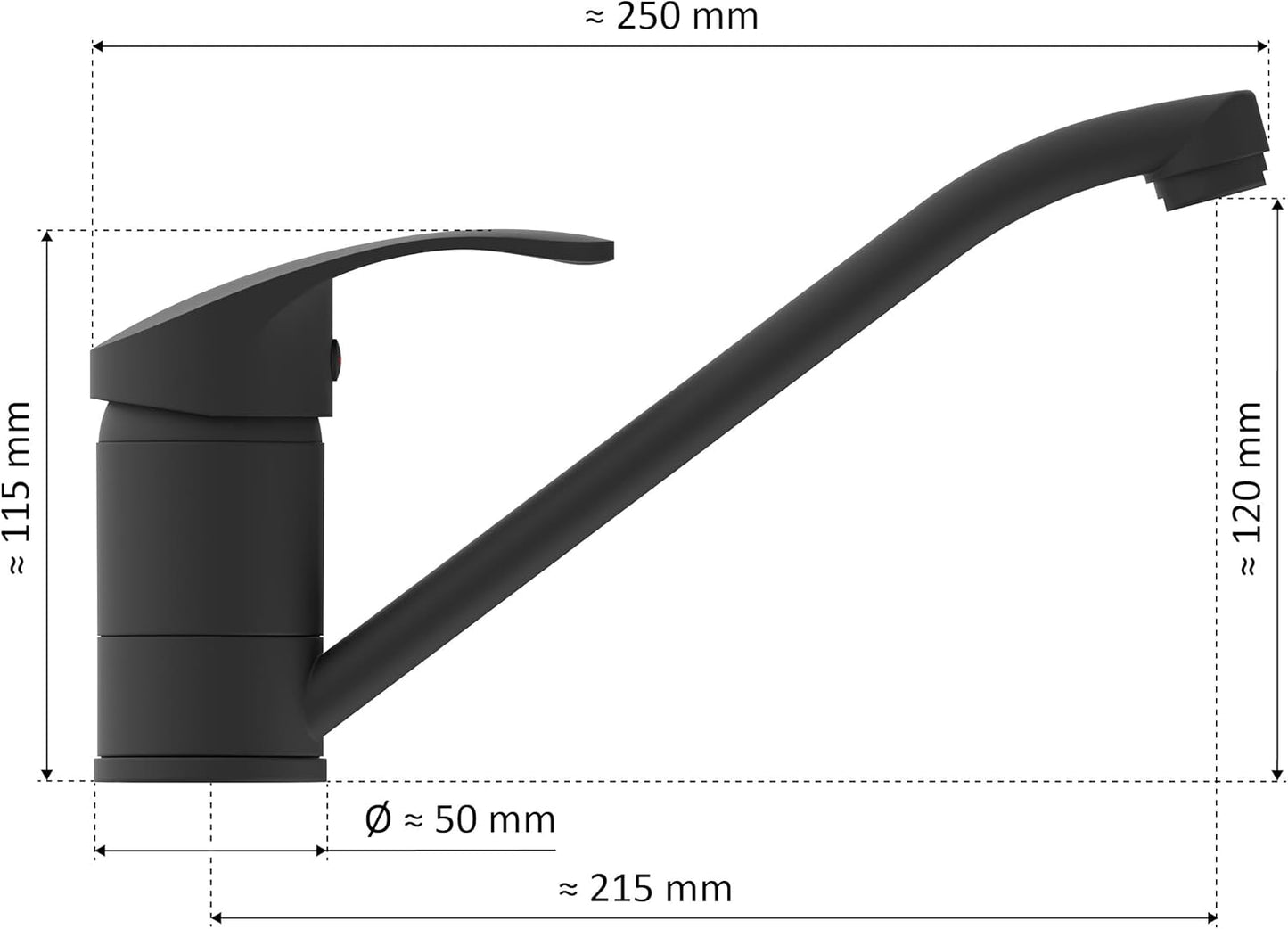 Küchenarmatur K1, Schwarz Matt|Niederdruck