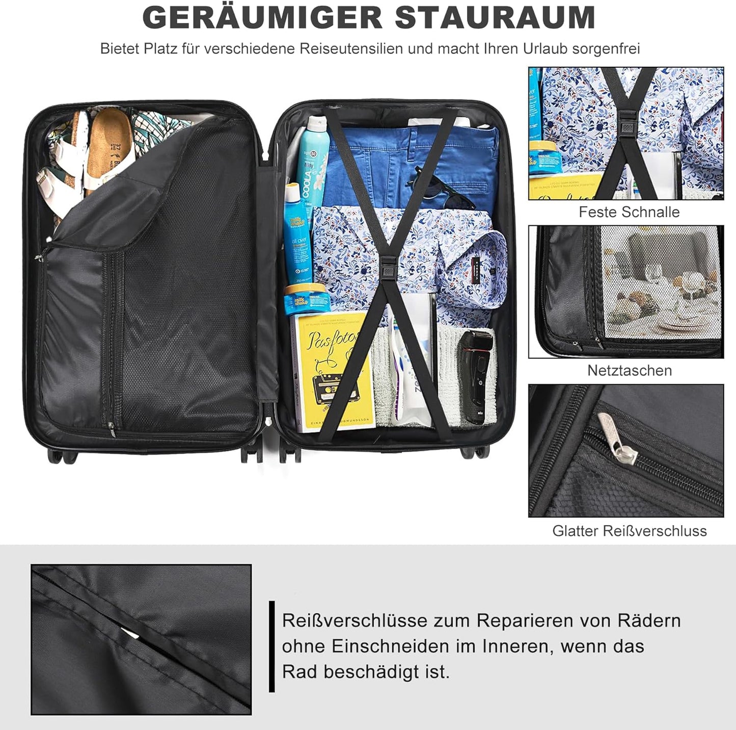 Hartschalen-Handgepäck Koffer, Schwarz M