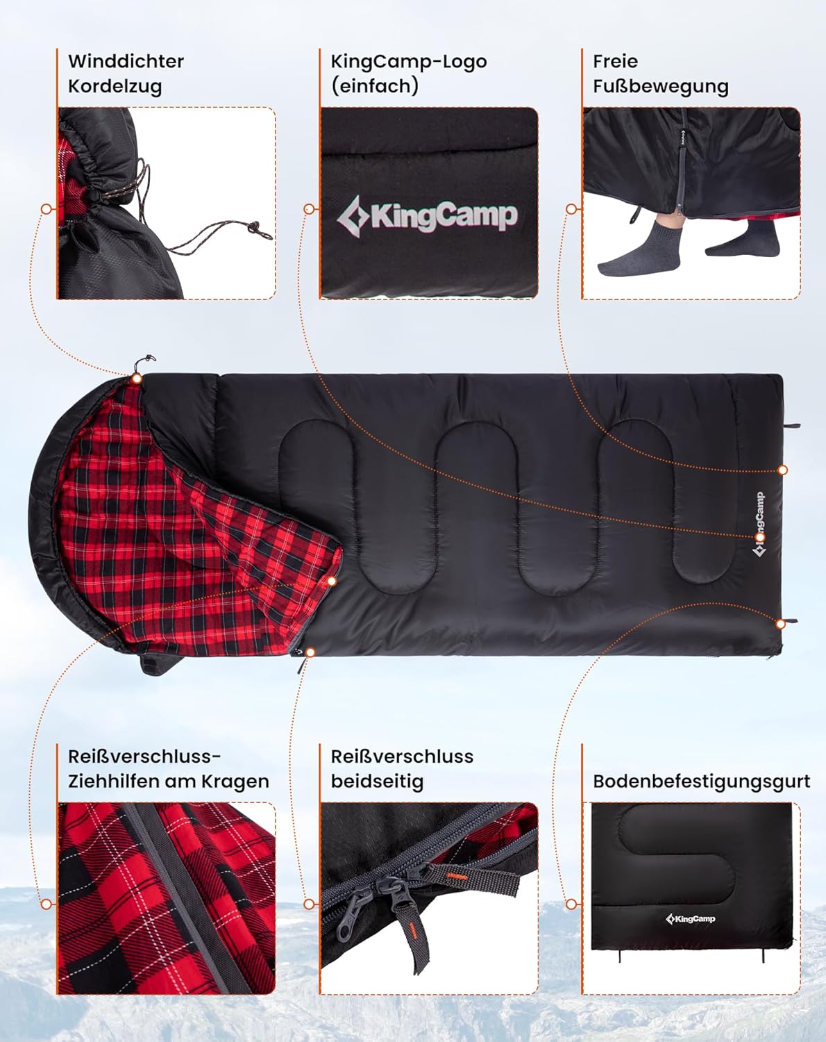 Schlafsack für Erwachsene, Everyday 4 Jahreszeiten Schwarz-R-Zip
