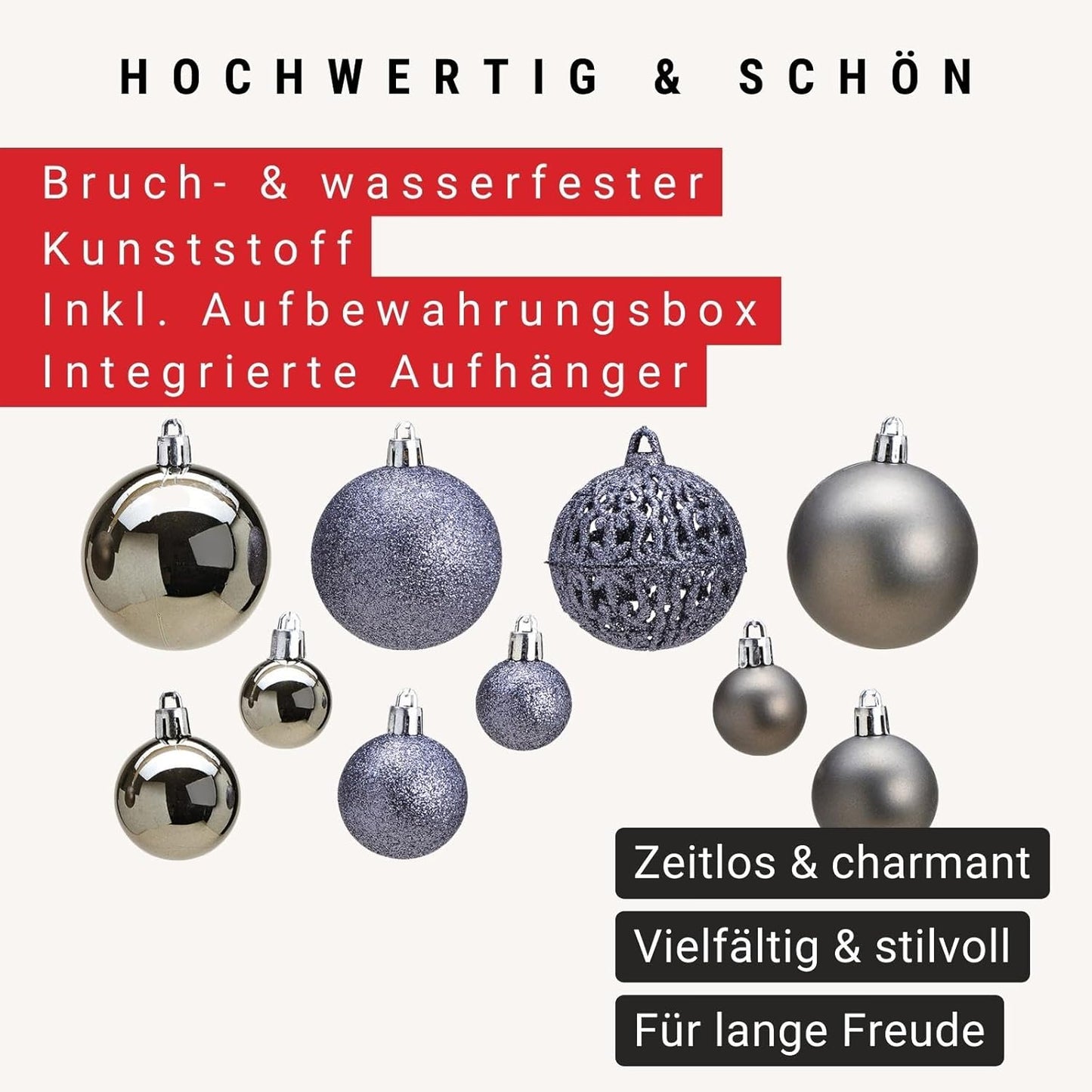 Weihnachtskugeln-Set, 100, Grau