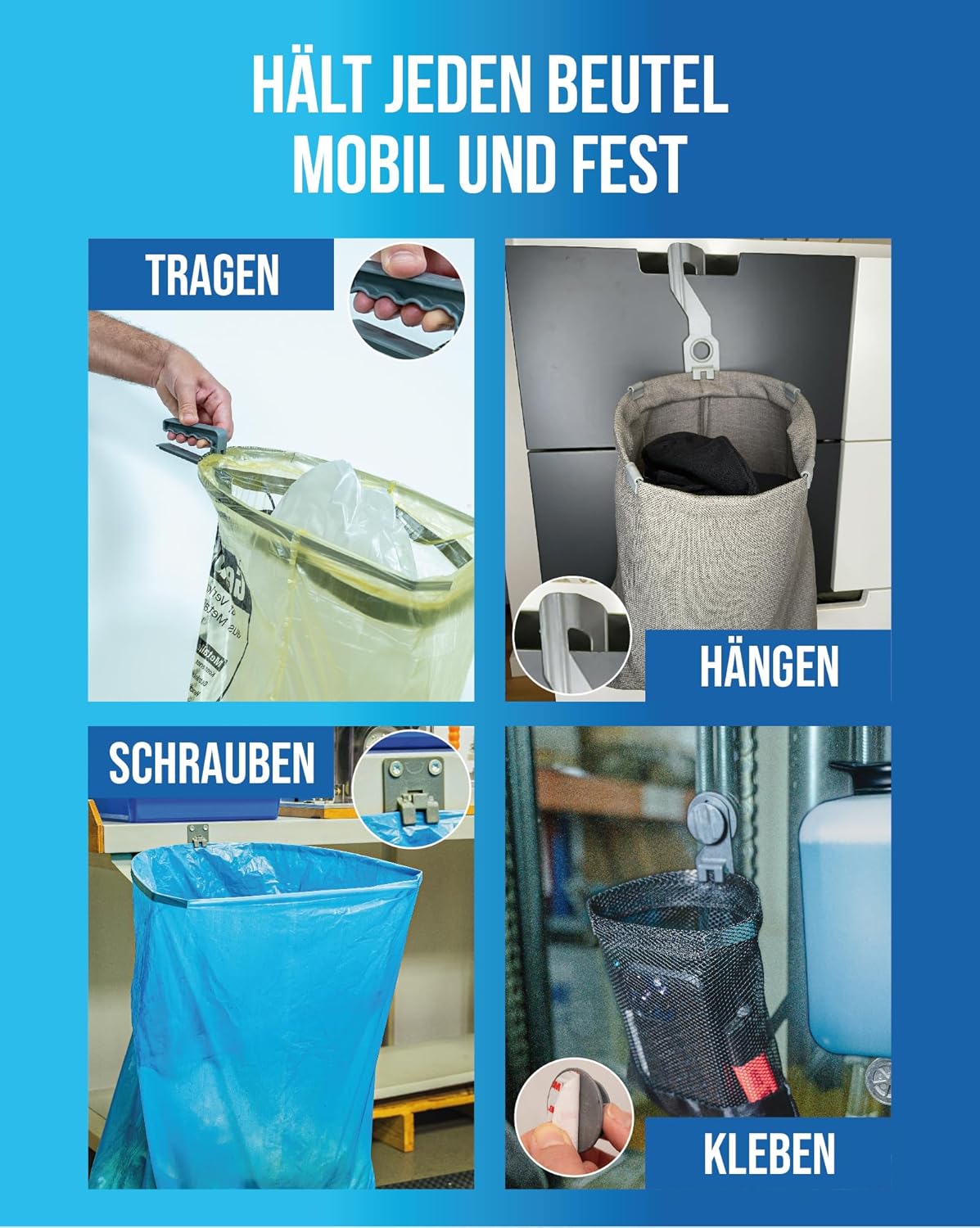 14-teiliges Müllsackständer-Set für Tüten bis 120L, 1 Multi-Set
