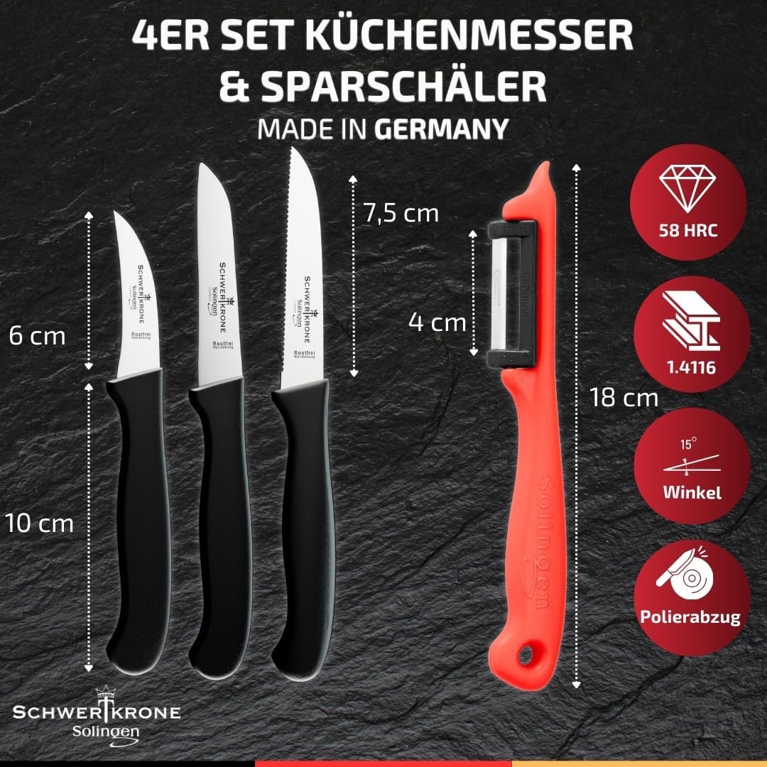 Vierteiliges Schälmesser Set, 3er Set mit Sparschäler