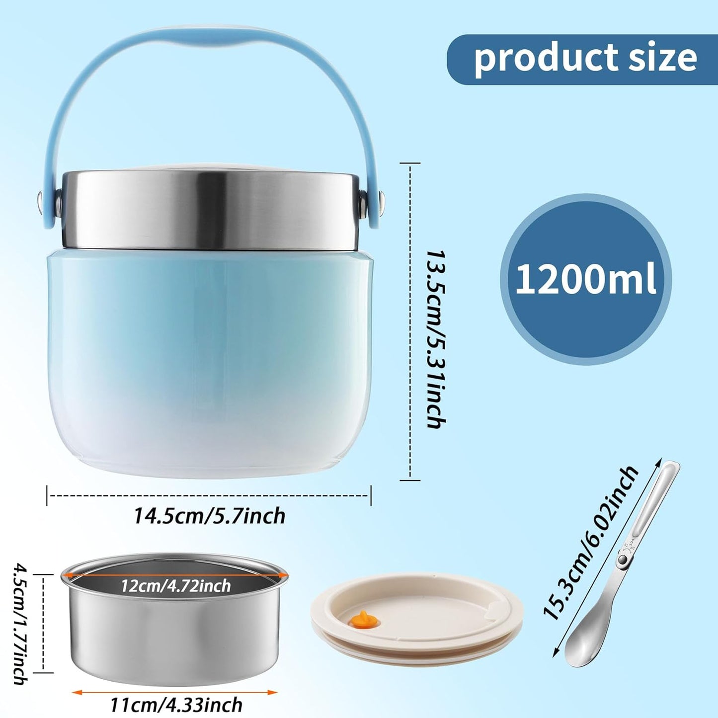 Thermobehälter für Essen 1200ml Warmhaltebox, Blau