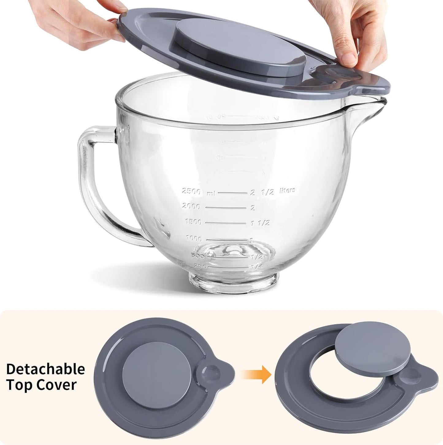Schüsselaufsatz für KitchenAid Artisan, Classic und Mixer Tilt-Head, Glass Bowl + Lid