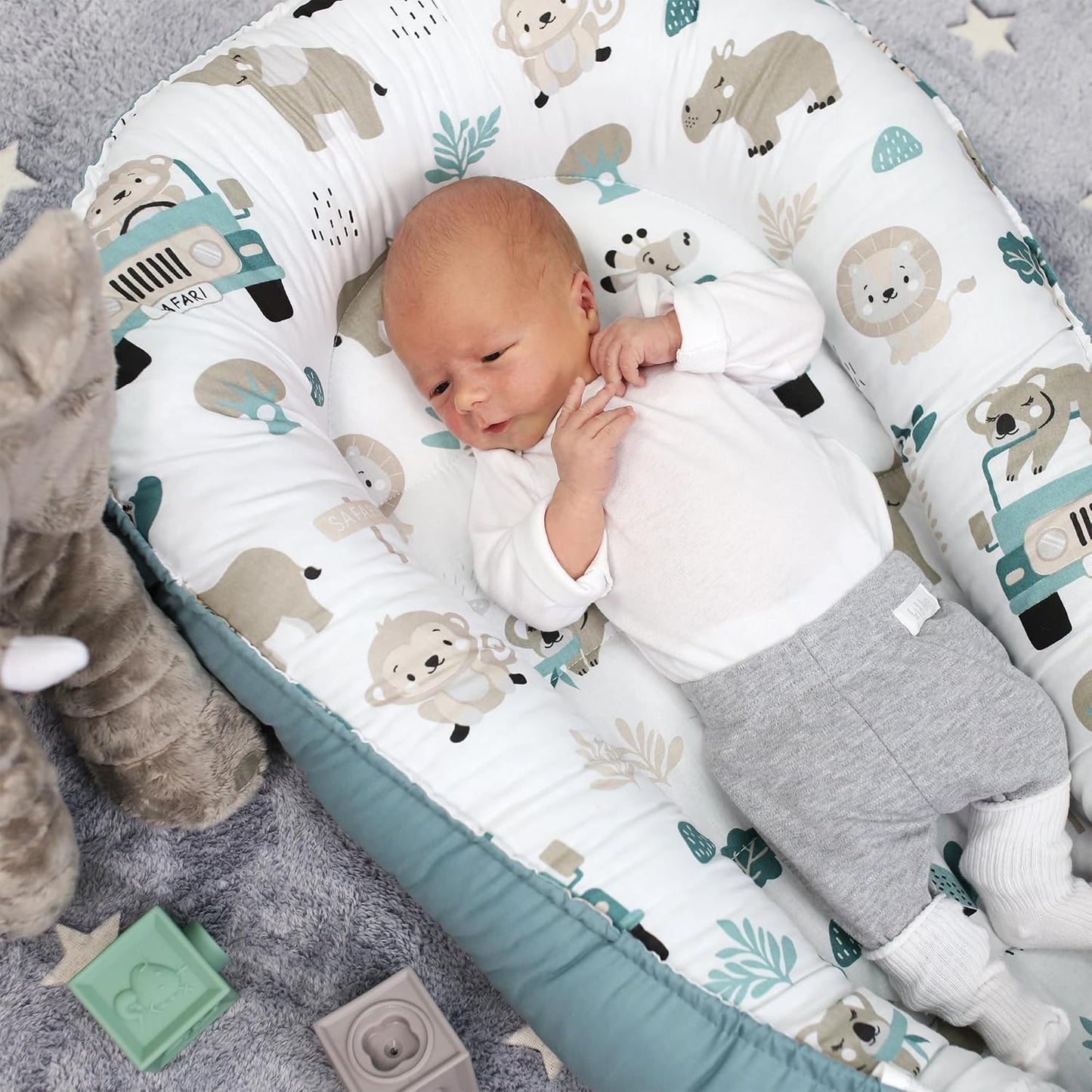 Babynest für Neugeborene mit Tragegriff, Afrika Blau 90x50cm