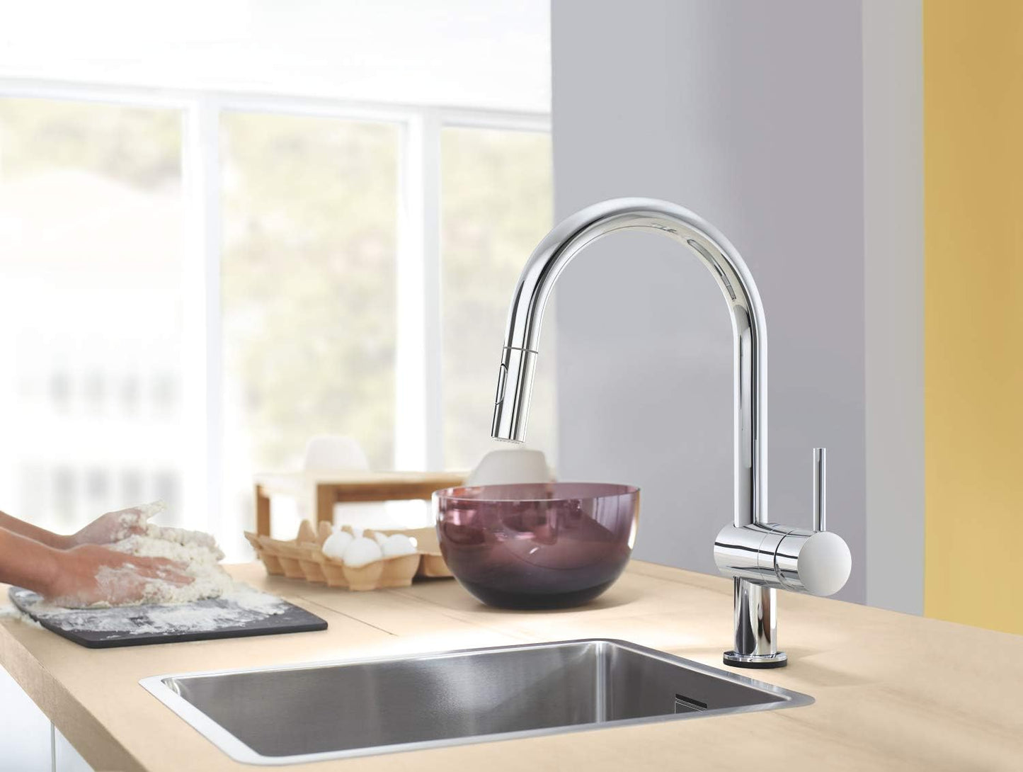 Minta Touch Elektronische Spültischarmatur mit Dual-Spülbrause, C-Auslauf Touch: Wasser-Aktivierung durch Berührung herausziehbare Dual Spülbrause Chrom