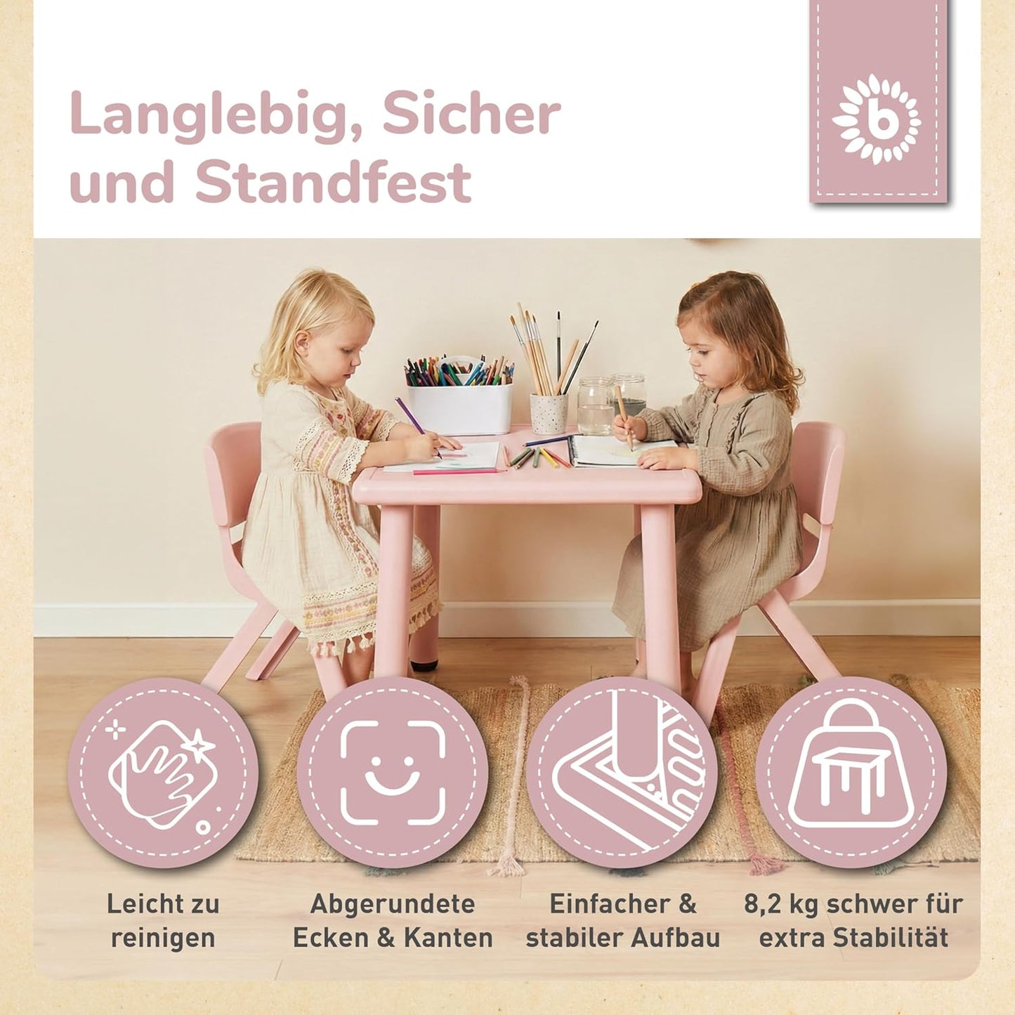 Kindertisch mit verstellbaren Füssen, Dreamy Rose