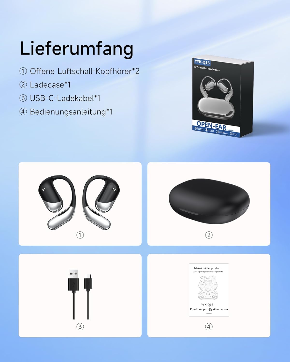 Open Ear Bluetooth Sportkopfhörer, Schwarz