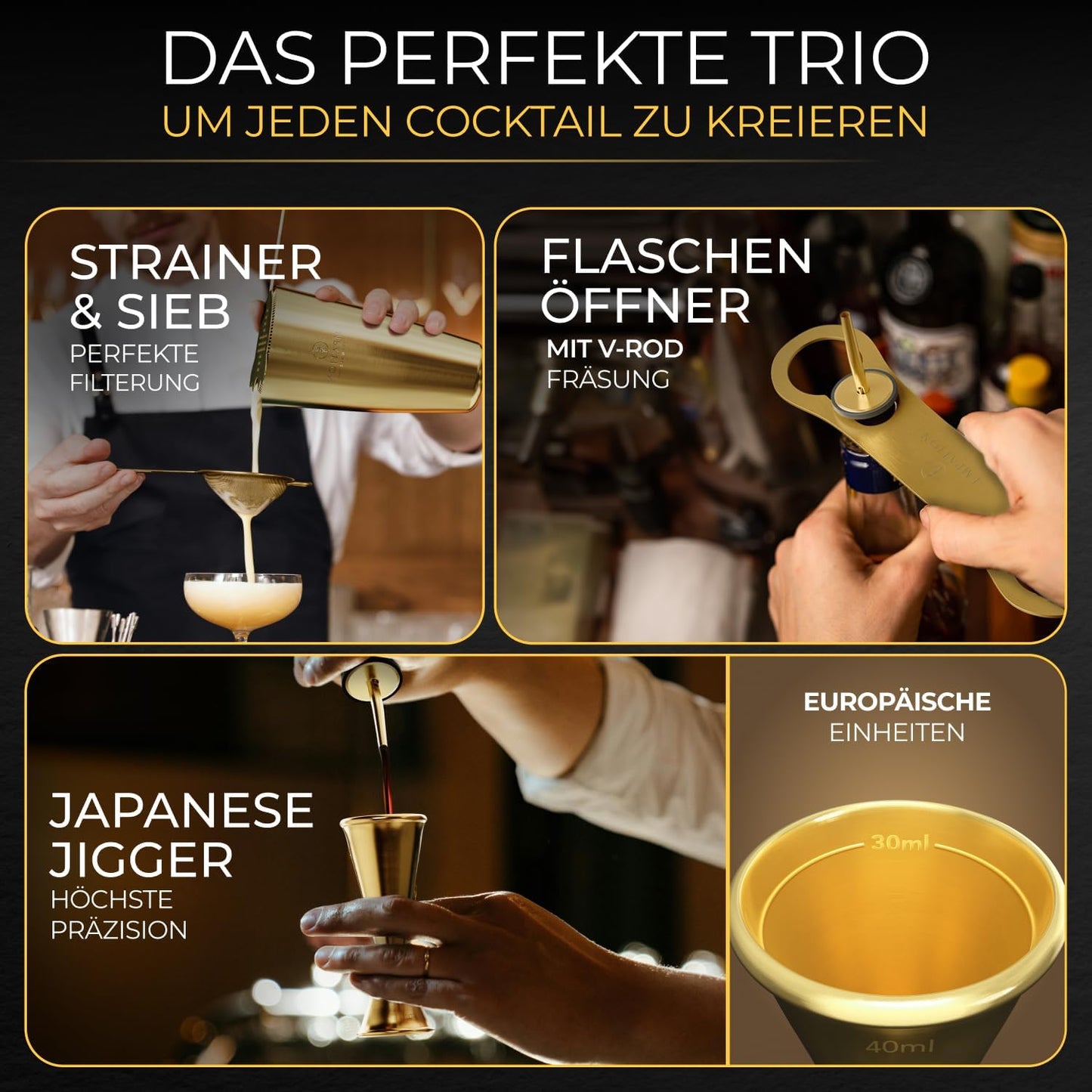 Cocktail Shaker Classic Set, 14-teilig, Classic Set, Gold