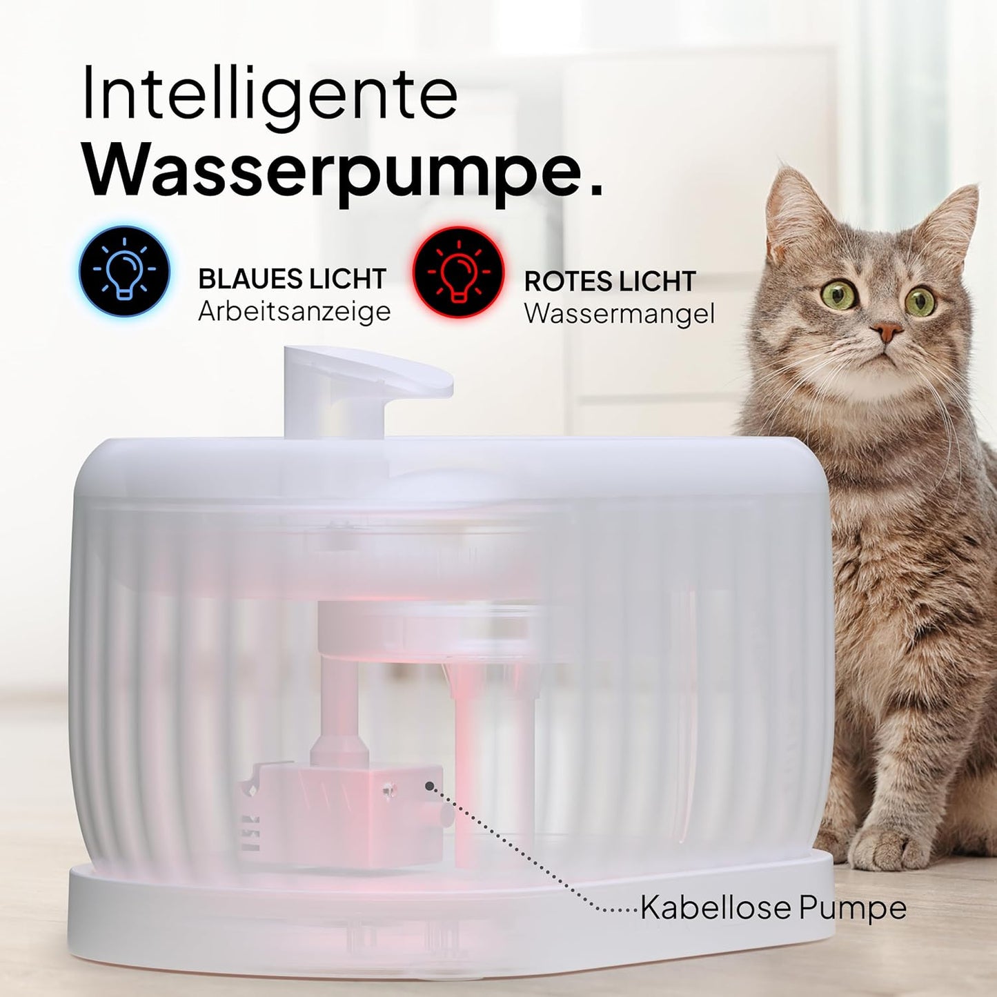 Kabelloser Katzentrinkbrunnen mit Bewegungssensor, 3L, Weiss 3L