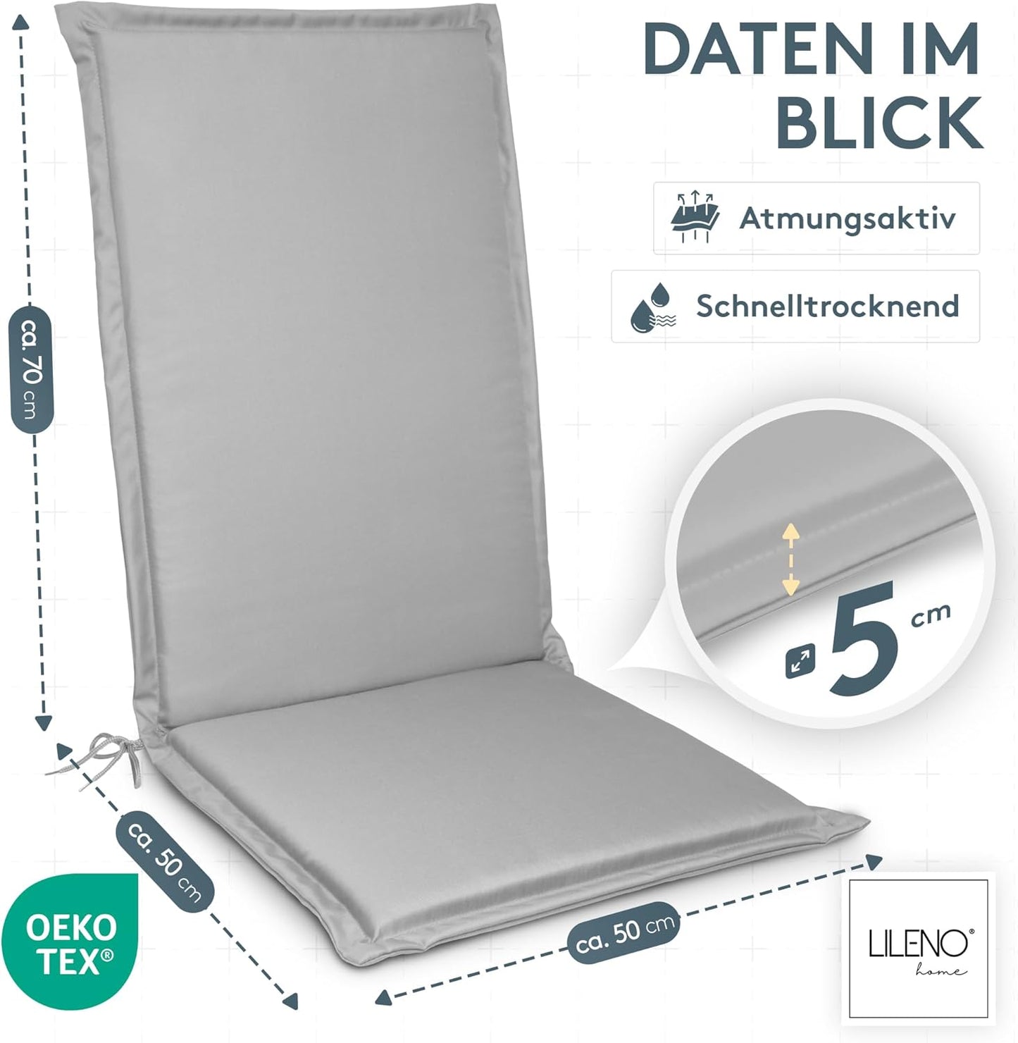 Hochlehner Gartenstuhl-Auflage MIA 1-Set, 1 Grau