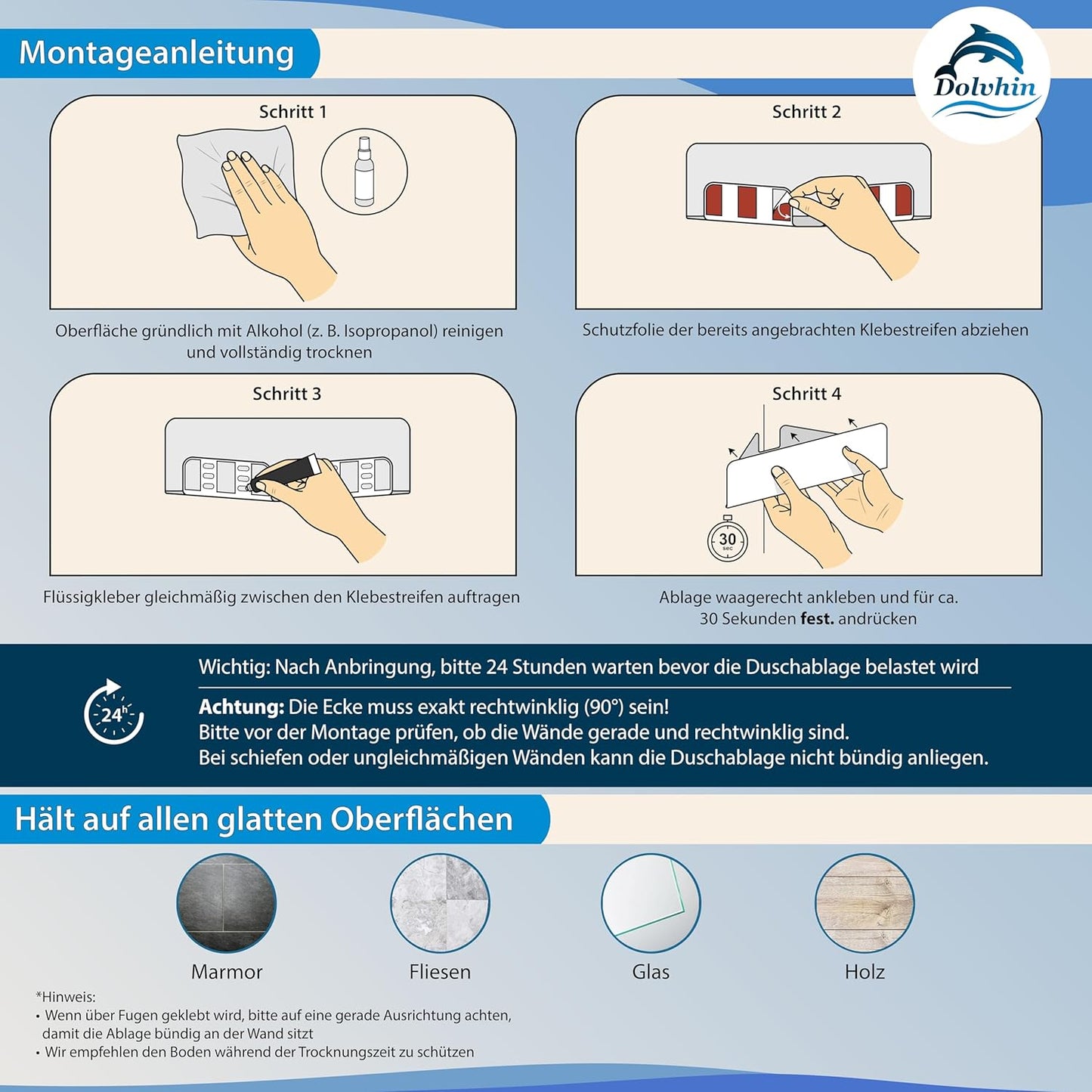 Eck-Duschregal ohne Bohren, Eck-Duschablage Hochglanz