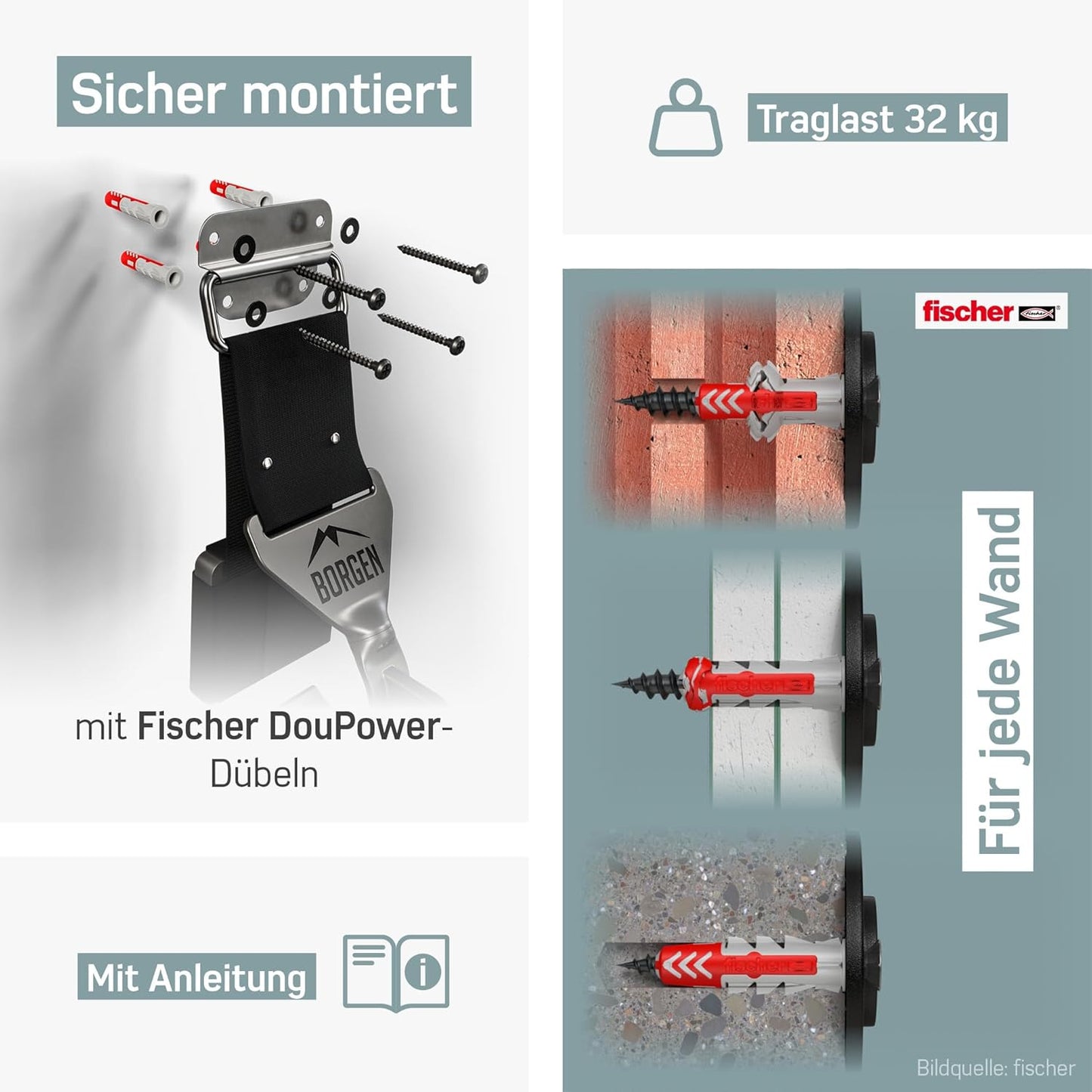 3er-Set Wandhalterung für E-Bike & MTB, 3er Set Schwarz