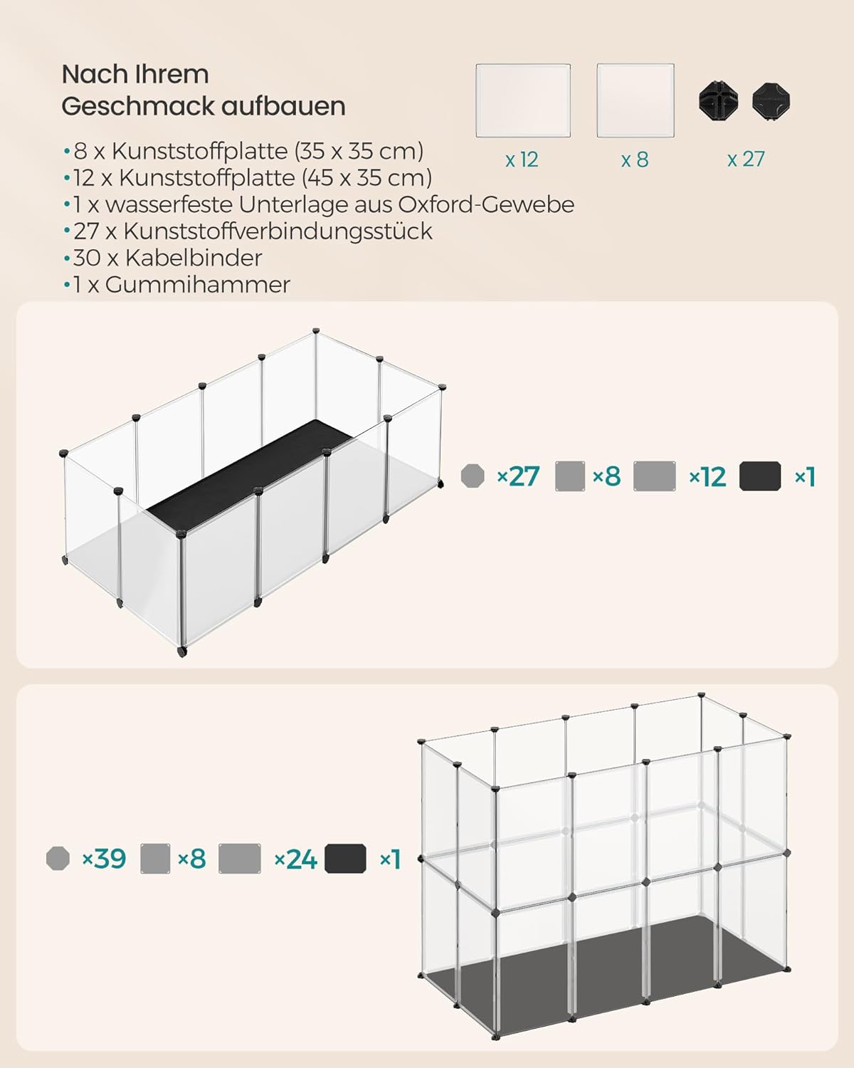 Kleintiergehege mit Bodenplatten (143 x 73 x 46 cm), M (143 x 73 x 46 cm)