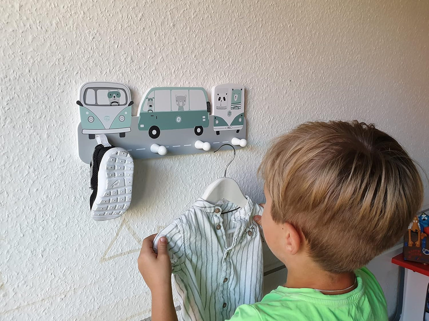 Kindergarderobe mit 4 Haken, Wild Cars Mintgrün