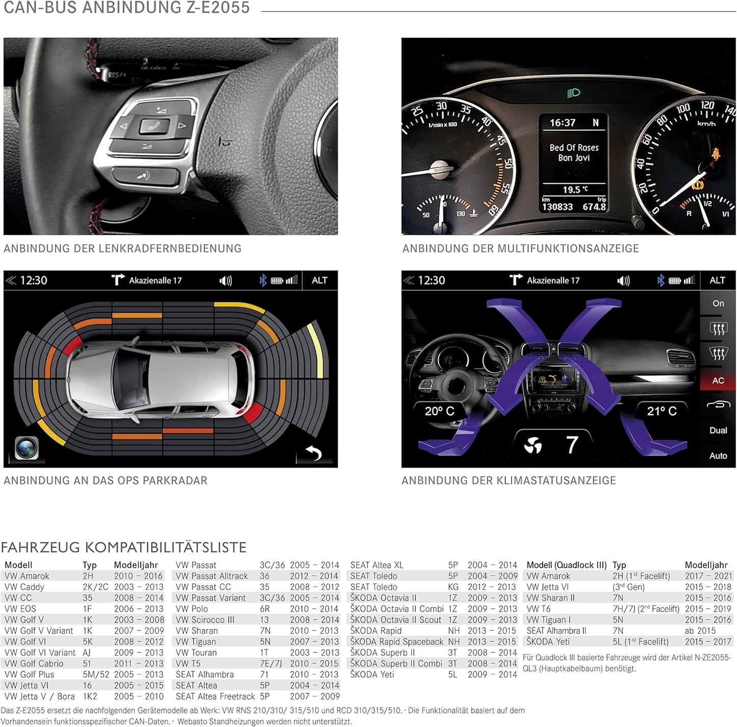 Z-E2055 Autoradio mit 9" Touchscreen für VW/Seat/Skoda