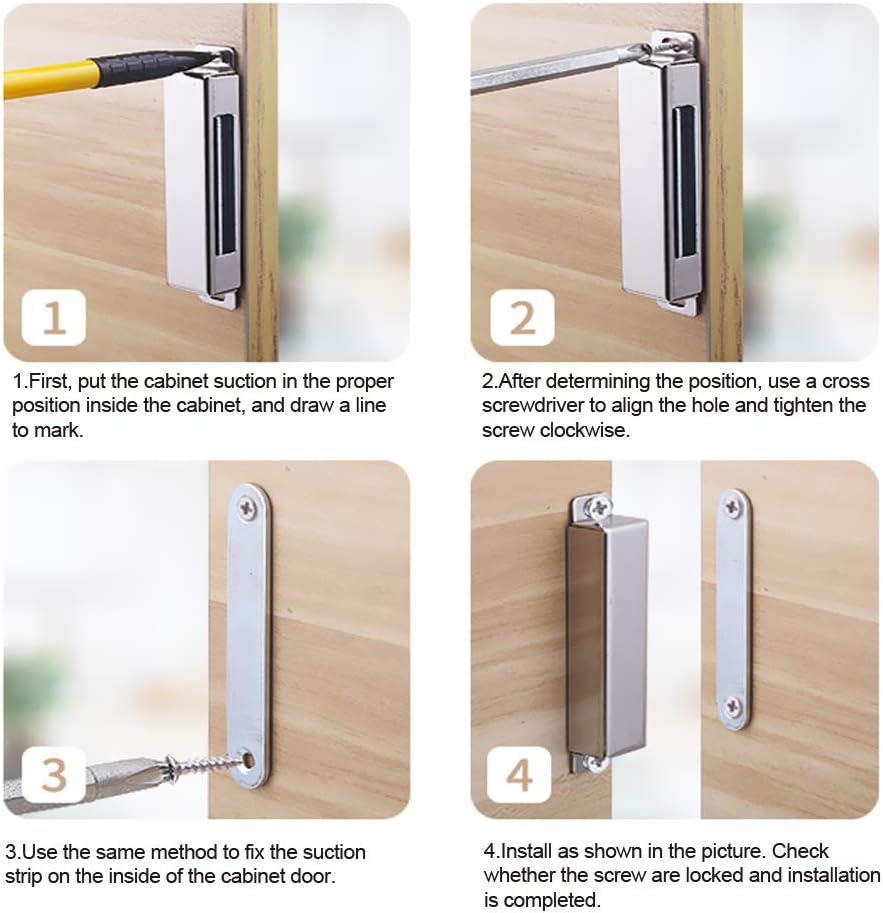 4er-Pack Magnetischer Türverschluss Heavy Duty, 4 Pack, Silber