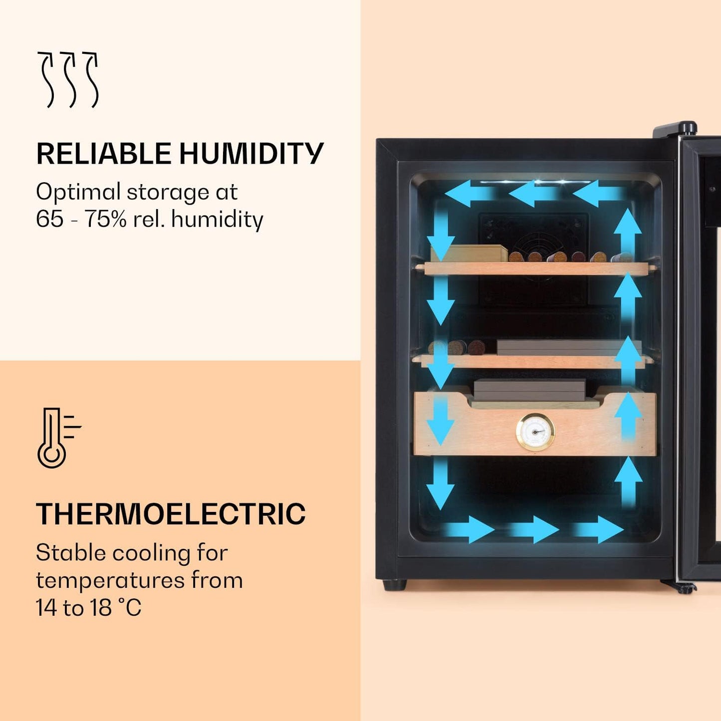 Thermoelektrischer Zigarren-Humidor Schrank 37L, 37 L Silber