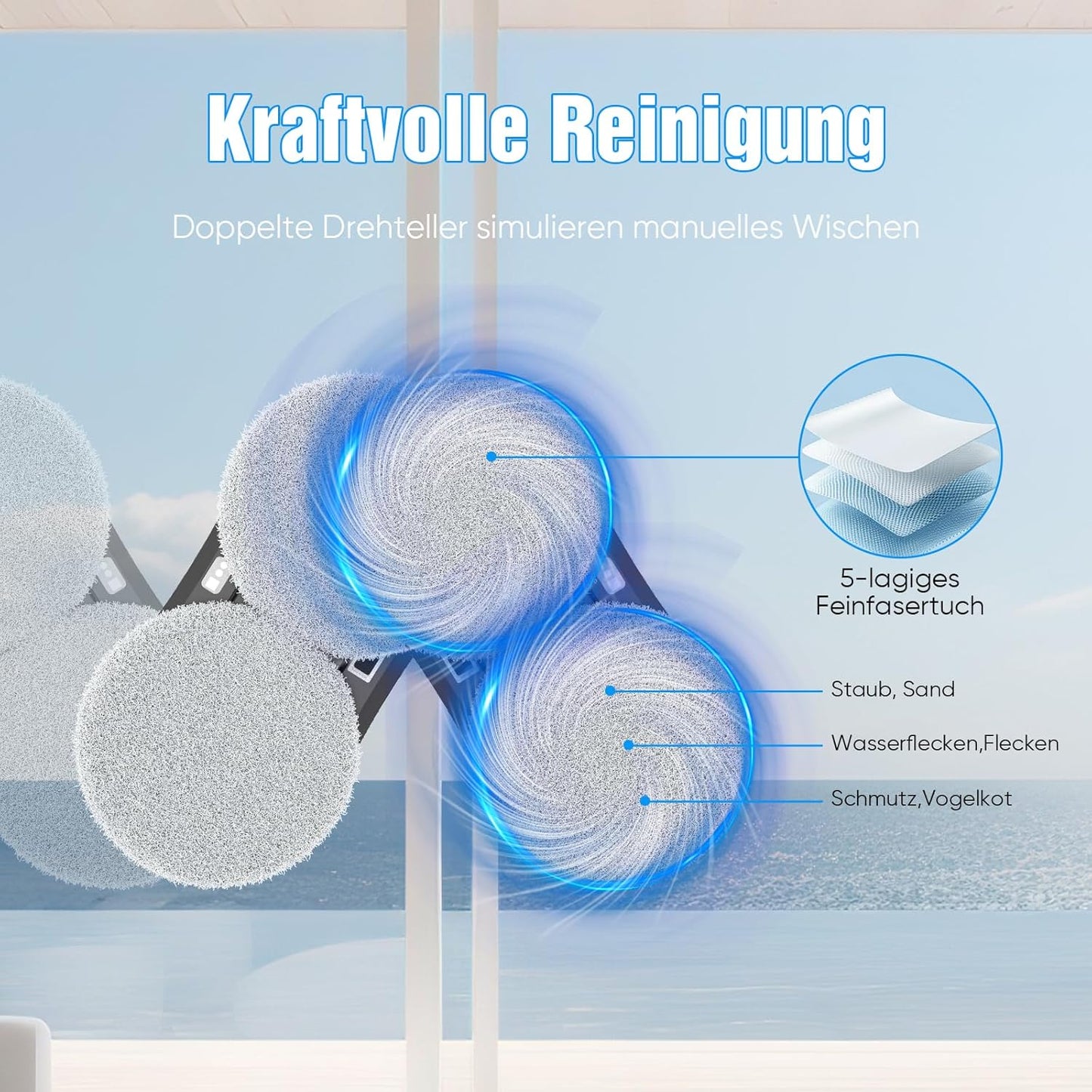 Fensterreinigungsroboter mit Fernbedienung und Sprühfunktion, Weiss B