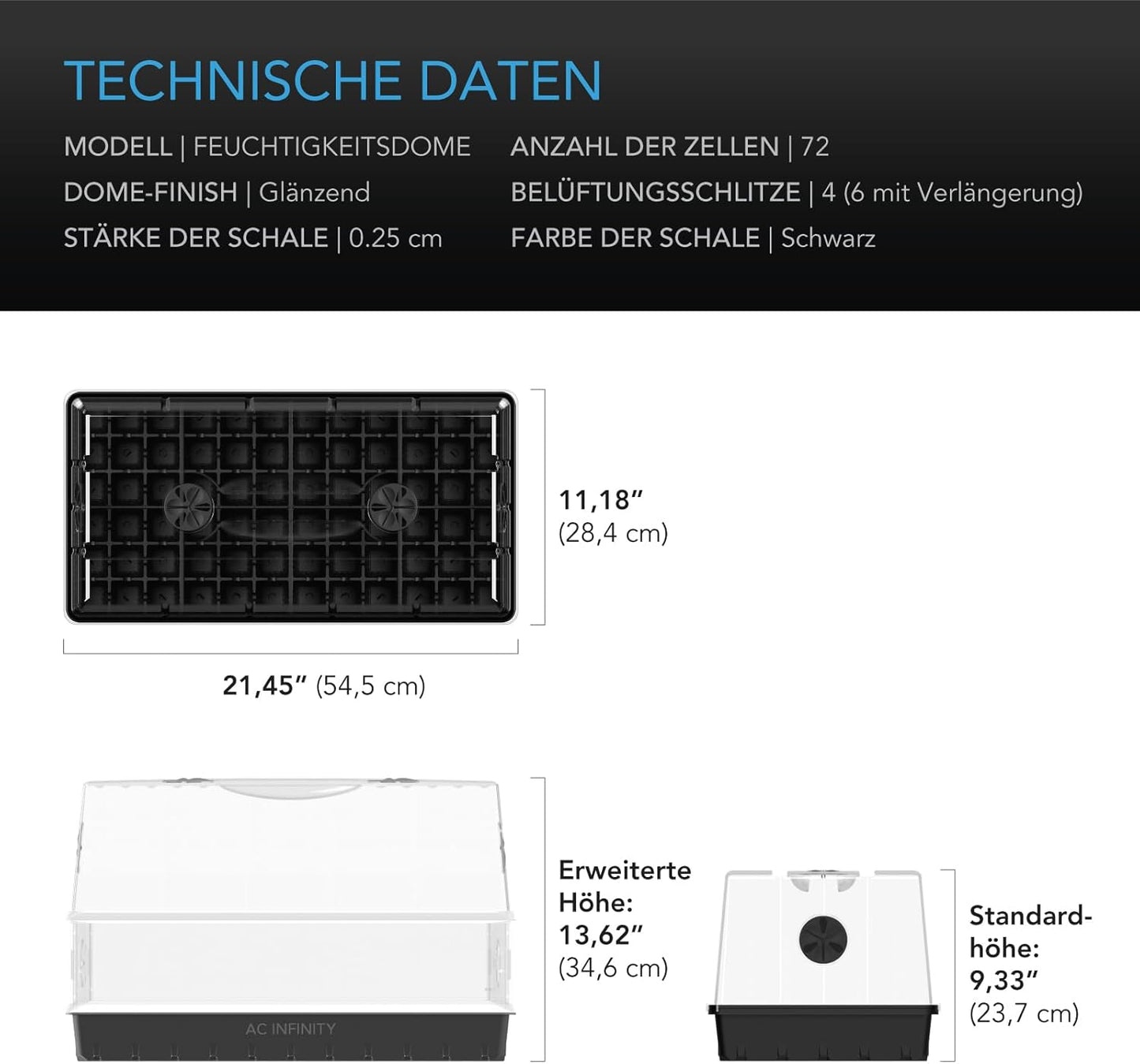Keimset mit Feuchtigkeitskuppel und Sämlingsschalen, Large Dome Kit