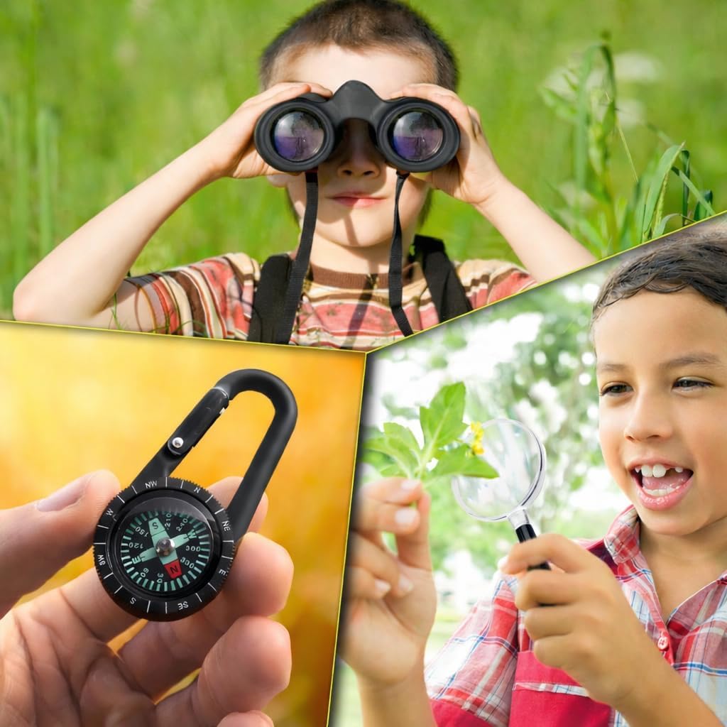 Fernglas für Kinder inklusive Lupe & Kompass, Schwarz