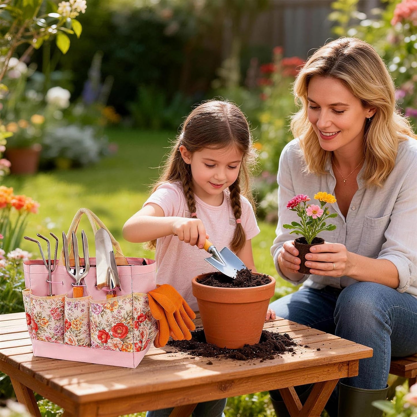 11-teiliges Gartenwerkzeug-Set mit Zubehör, Rosa