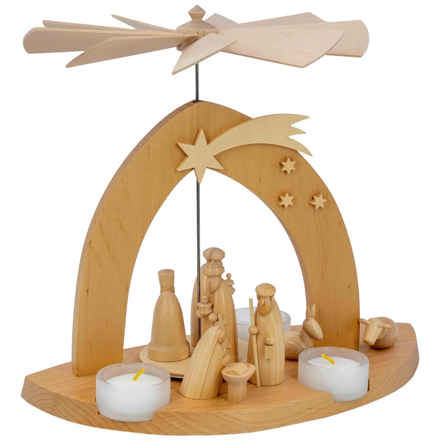 Weihnachtspyramide mit Christi Geburt, Naturbelassen mit Christi Geburt und Den Drei Weisen 23 Cm