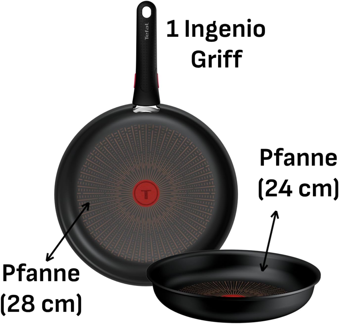 Ingenio Explore Antihaft-Pfannen-Set, Keramik "Neu" - 3-tlg. Pfannen-Set 24/28 cm + 1 Griff