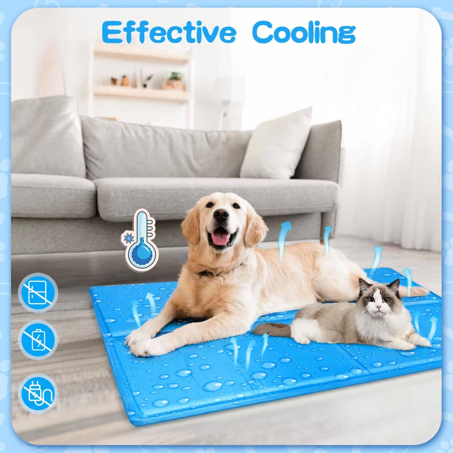 Selbstkühlende Hundekühlmatte mit ungiftigem Gel, L 90 x B 50 x H 1 cm Hellblau