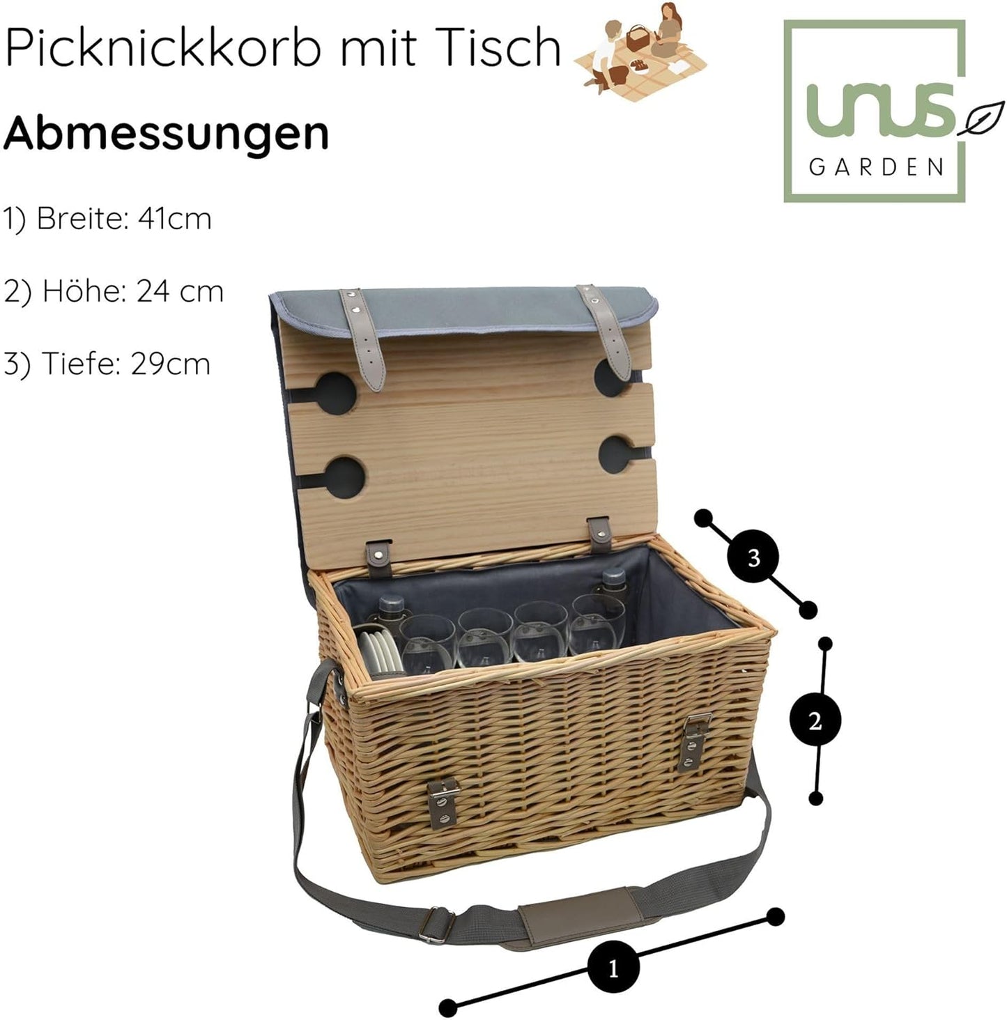 Picknickkorb-Set für 4 Personen mit Tisch und Decke