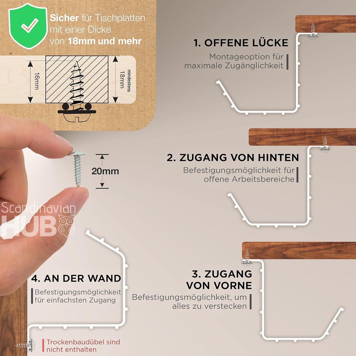 2er-Set Untertisch für Kabelmanagement, 43,2 x 14,5 x 10,9 cm 2er- Set / Weiss