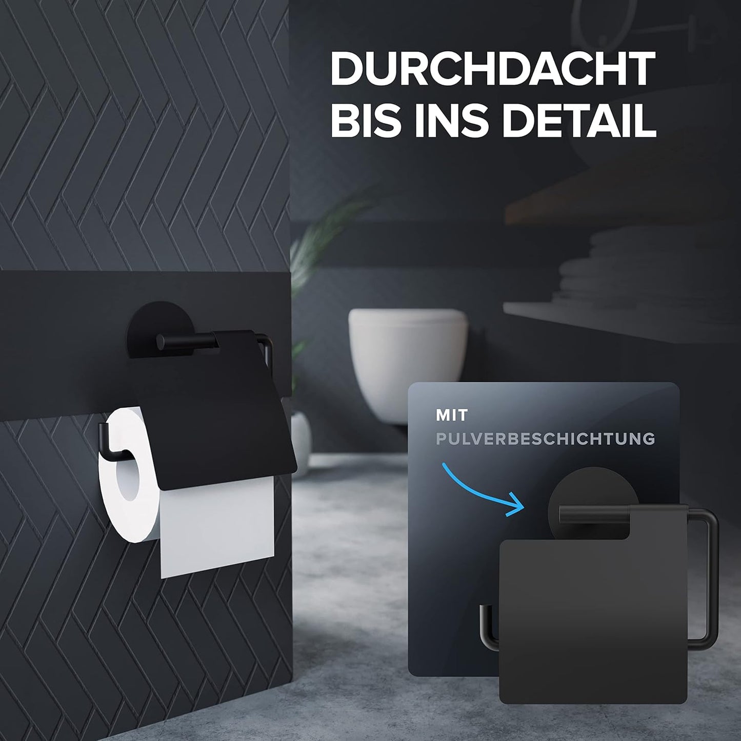 Toilettenpapierhalter Heroya, Zum Kleben Schwarz