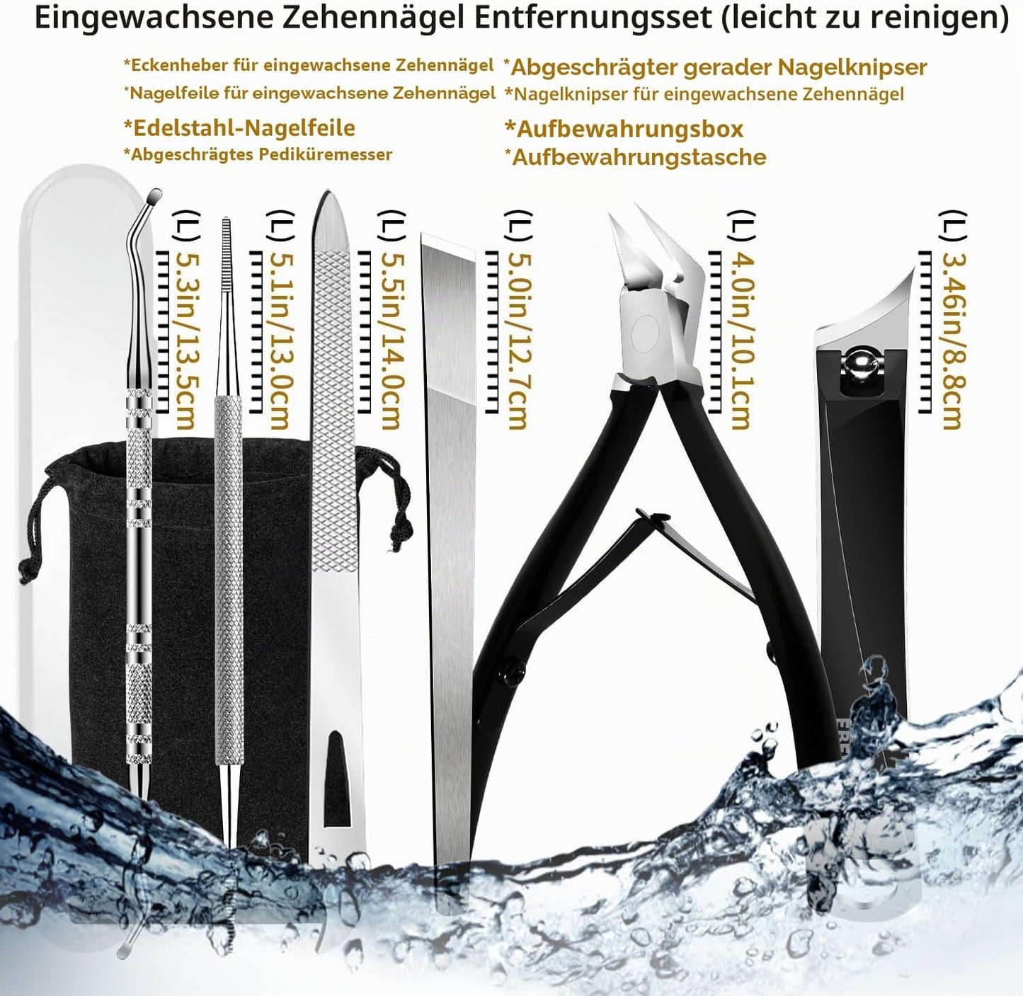 6-teiliges Entfernungsset für eingewachsene Zehennägel, Schwarz