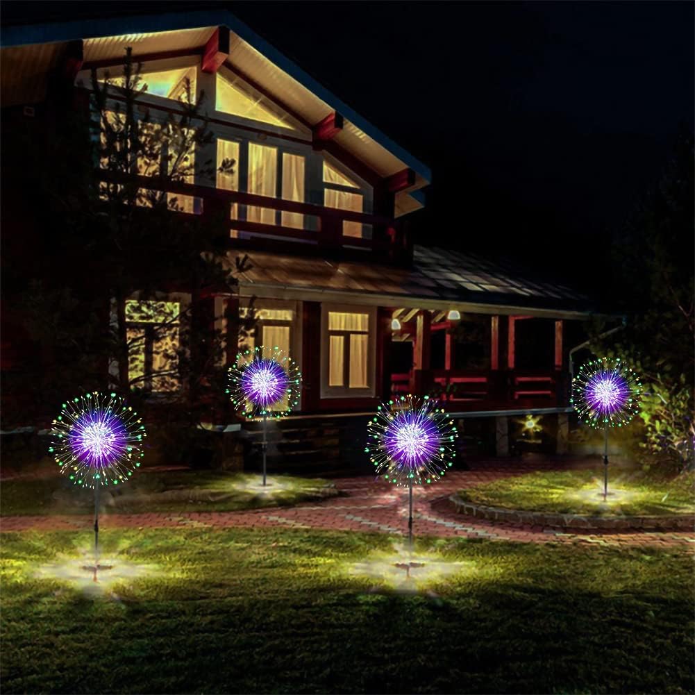 4er-Set Solar-Feuerwerk-Gartenleuchte, 4 X 120 Led Mehrfarbig