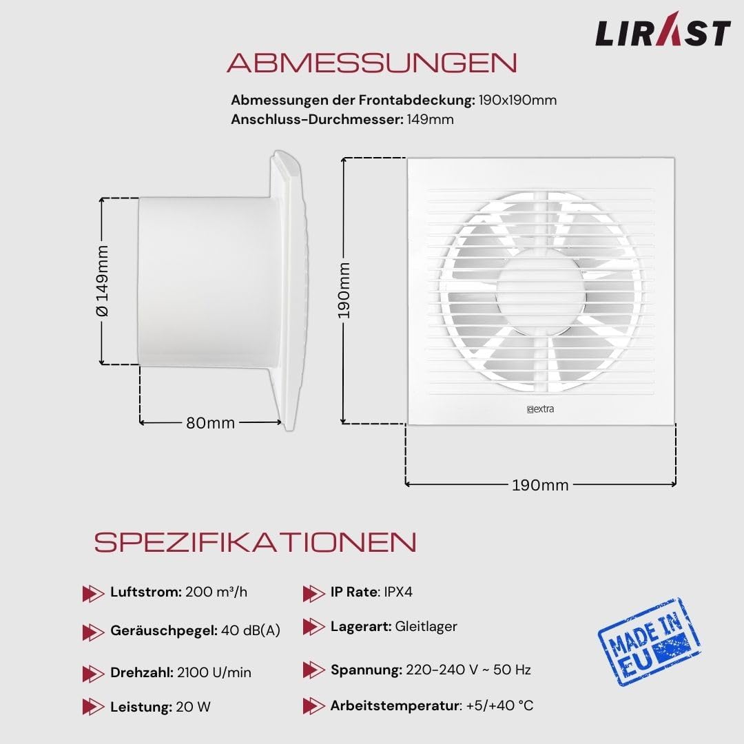 Badlüfter für effiziente Belüftung (150mm), Ø 150mm Weiss