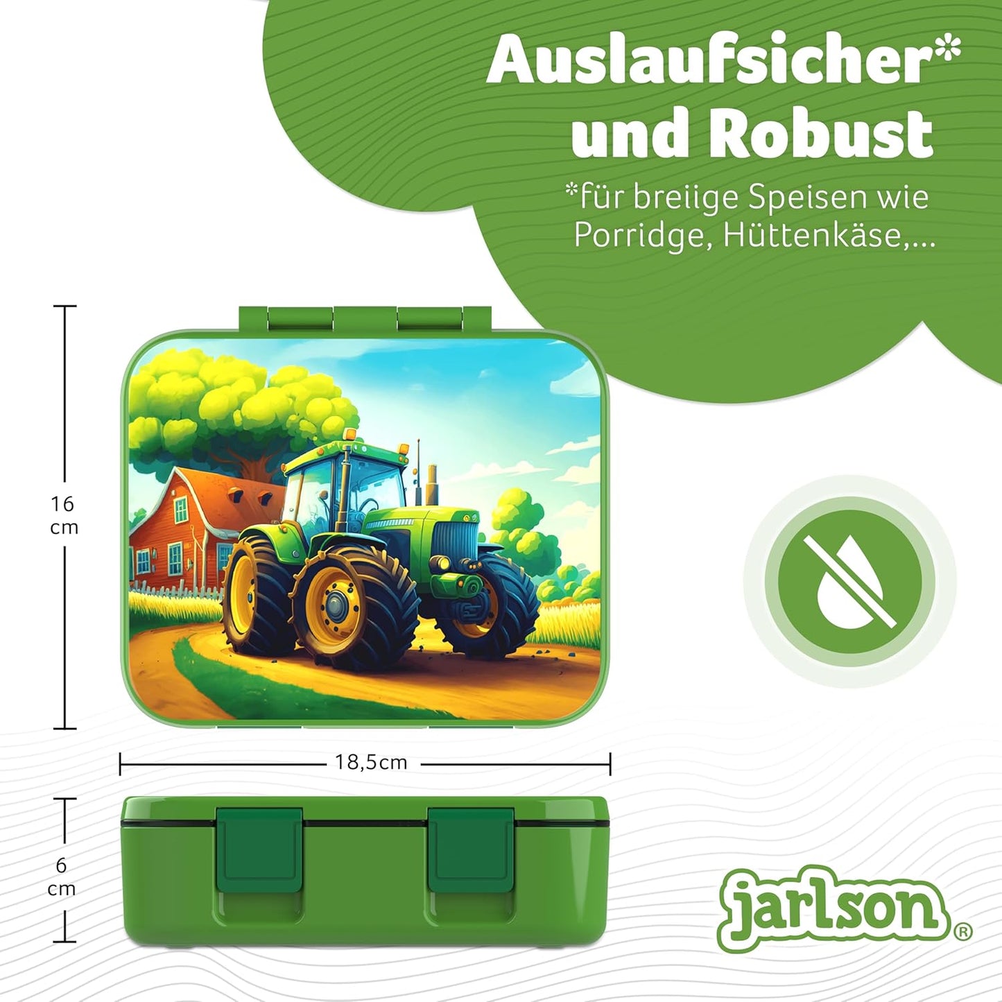 Kinder Bento Lunchbox mit Trennfächern, Traktor Grün