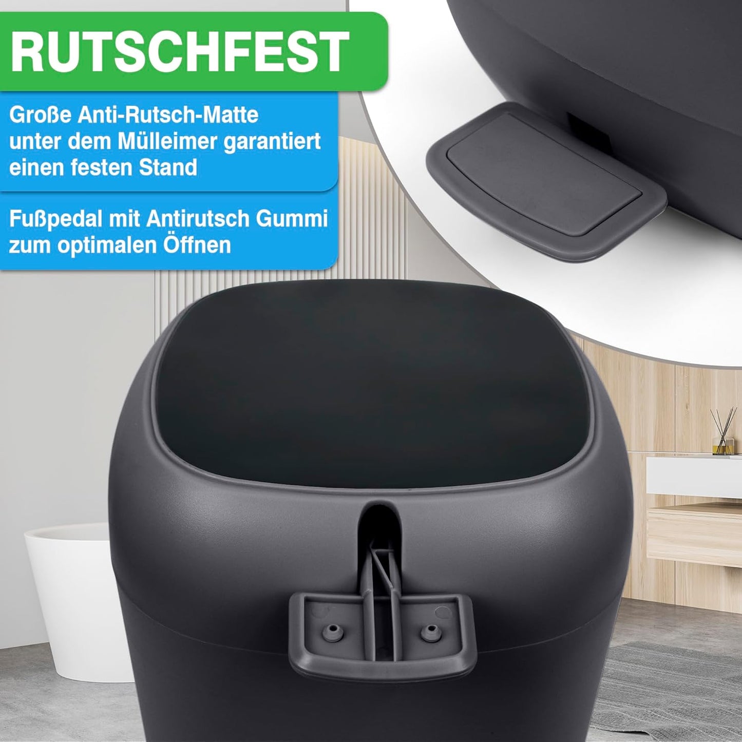 Badezimmer-Mülleimer mit Softclose-Deckel, Anthrazit