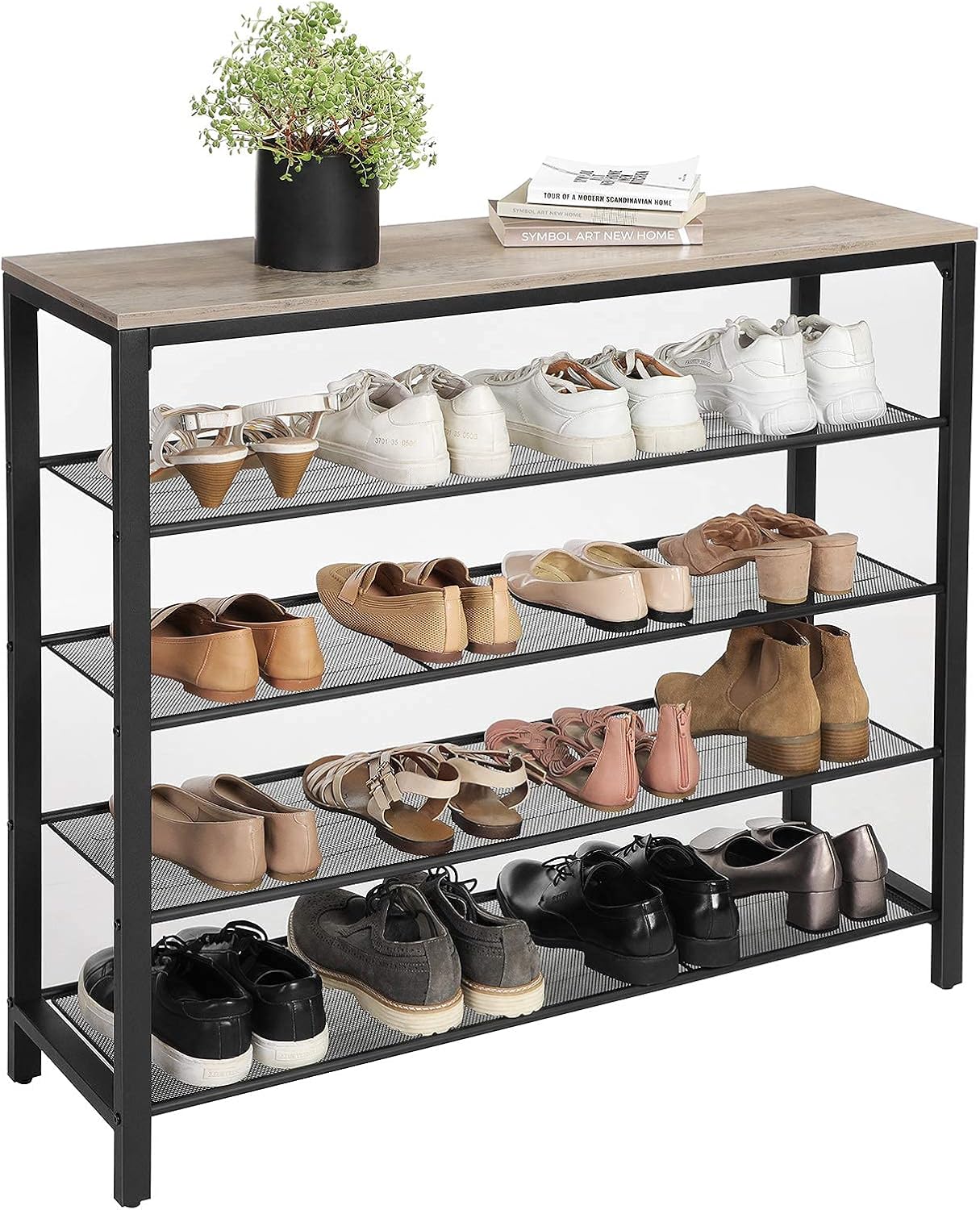 Schuhregal mit 5 Ebenen, 5 Ebenen (100B cm) Greige + Schwarz